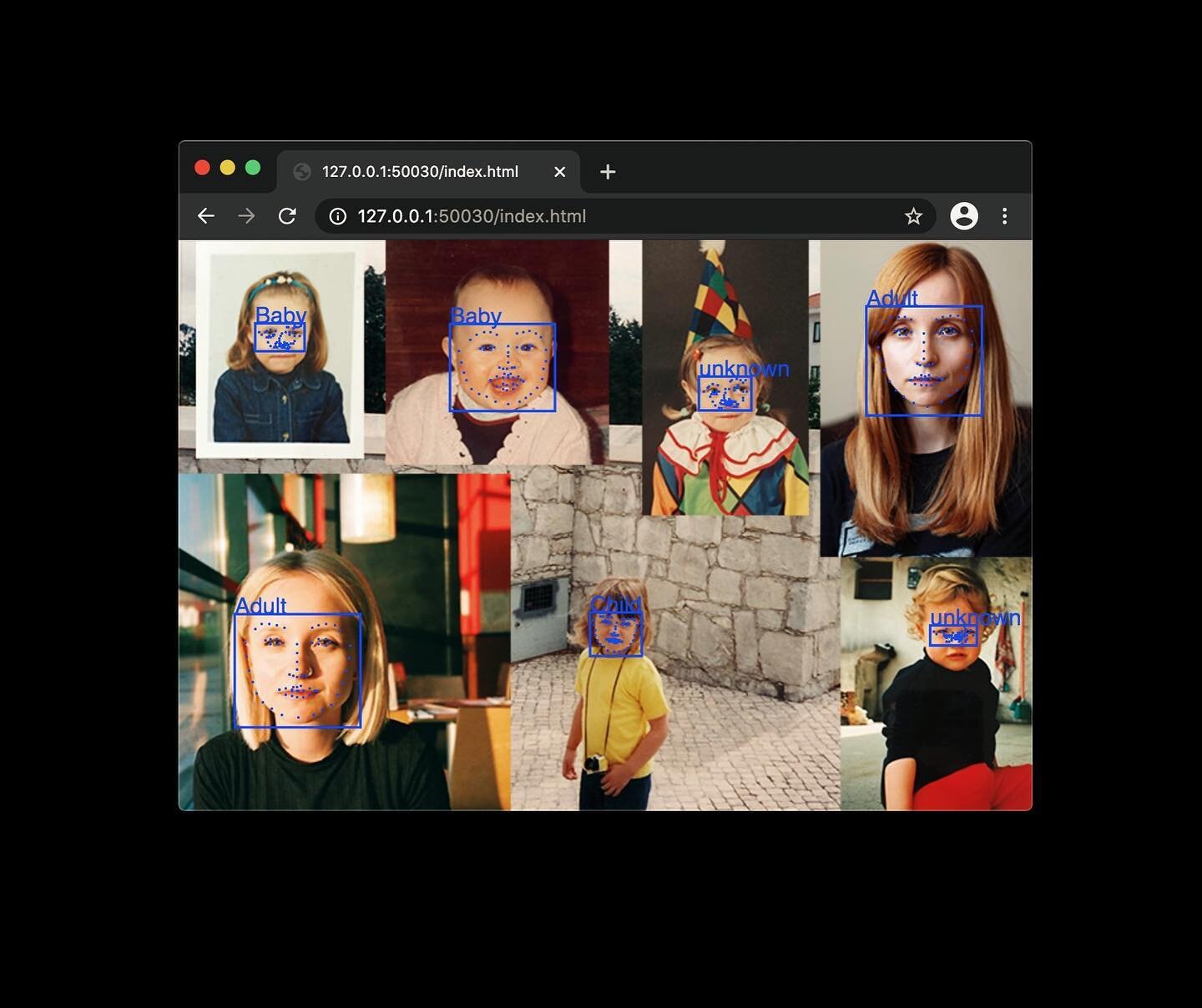 Age/identity experiments using #machinelearning &amp; face-api.js 🧬