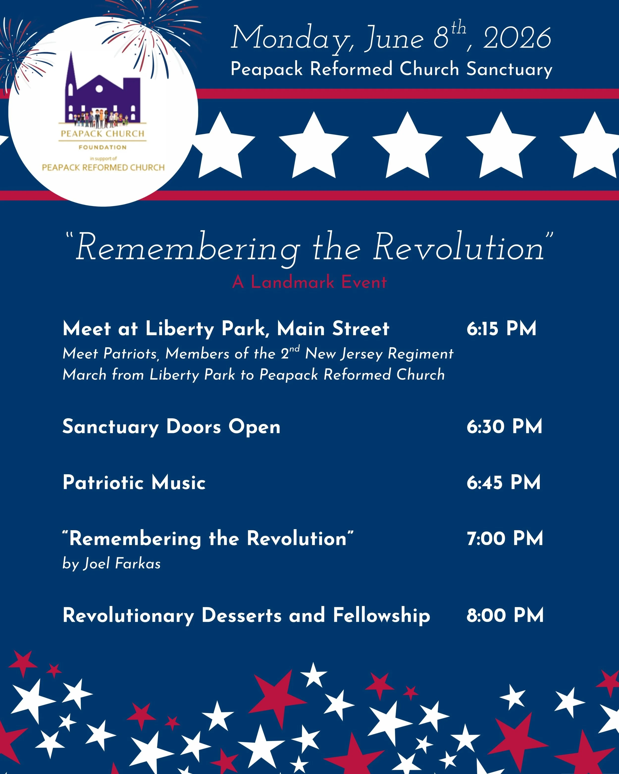 Step into local history with us this coming Monday, June 8, as Peapack Reformed Church and the Peapack Church Foundation host a special evening Remembering the American Revolution with Joel Farkas and members of Helm's Company.

This is an awesome op