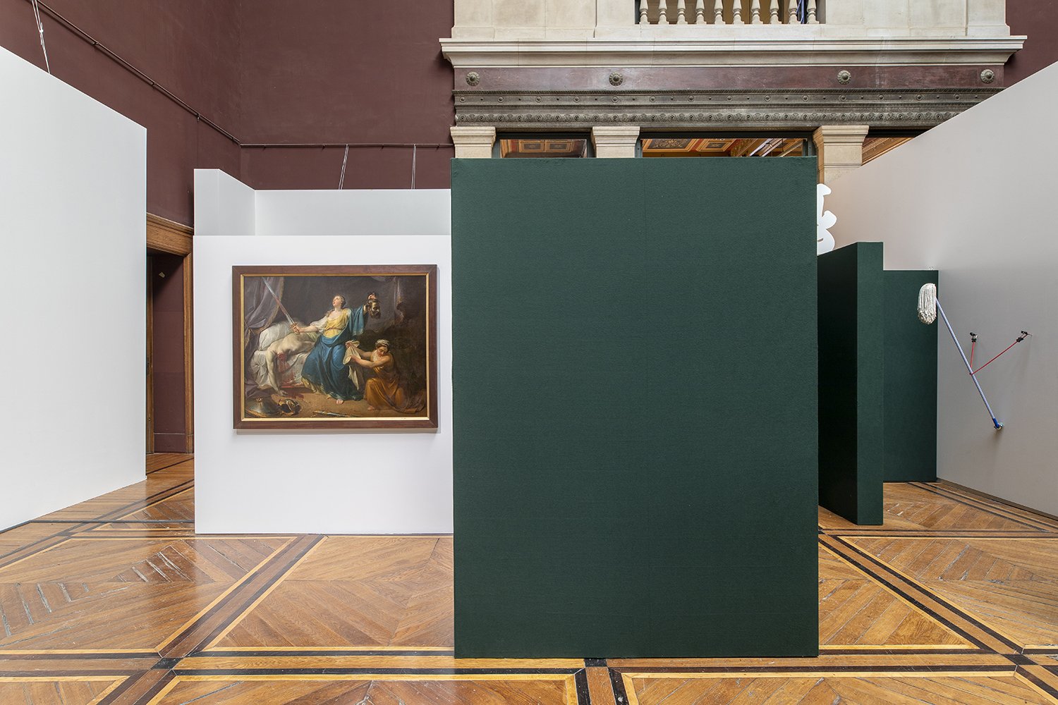 Left to Right: Dominique Lefèvre-Desforges, Judith Coupe la Tête à Holopherene, 1761; Chadine Amghar, Caution Wet Floor, 2019; Credit: Nicolas Brasseur
