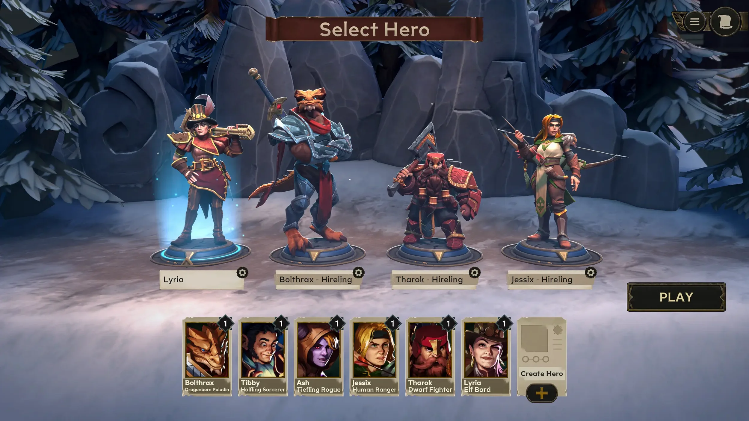 Screenshot of the character celect screen from the game Demeo x Dungeons & Dragons: Battlemarked