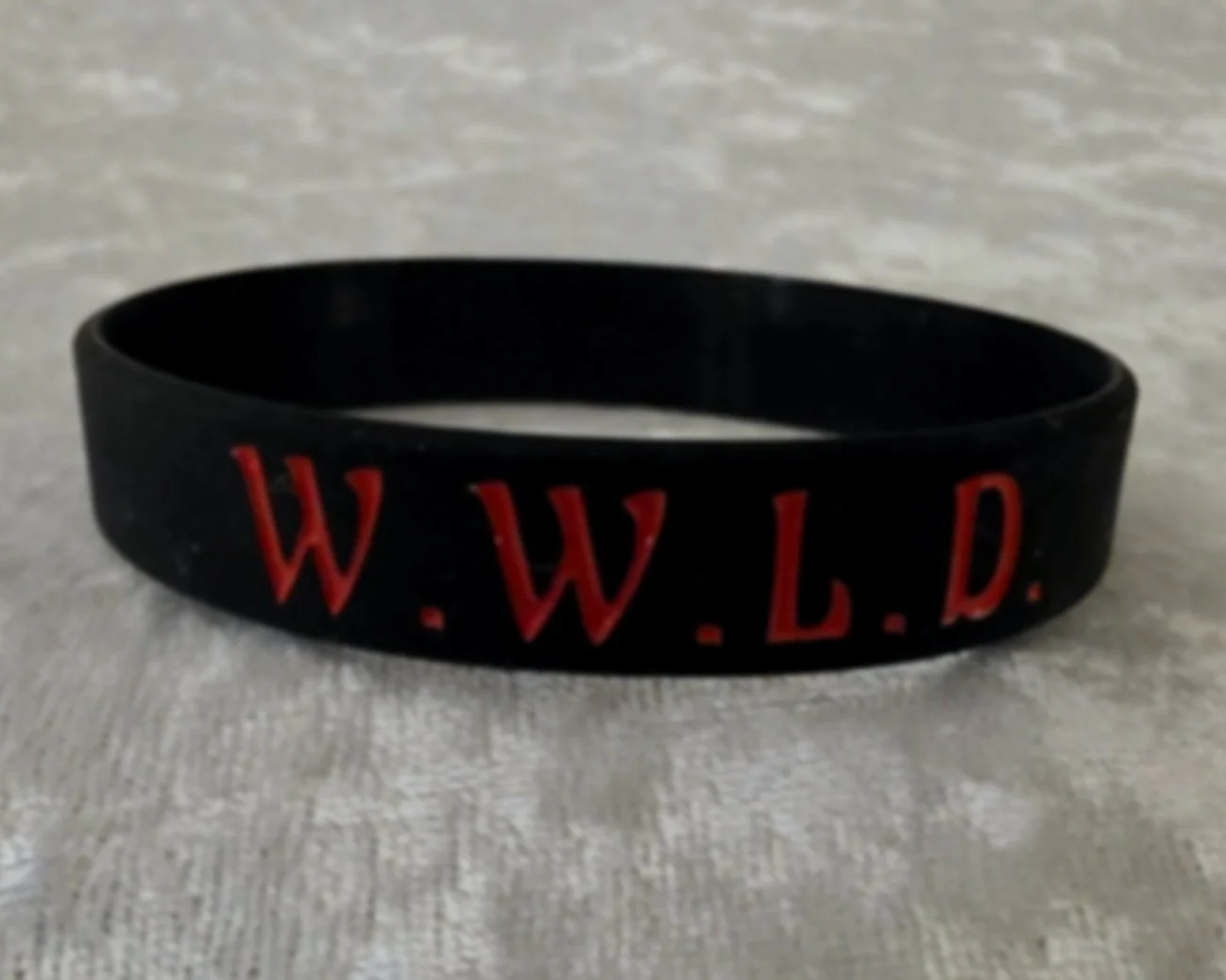 WWLD Wristband - Red on Black Band - Bold Font