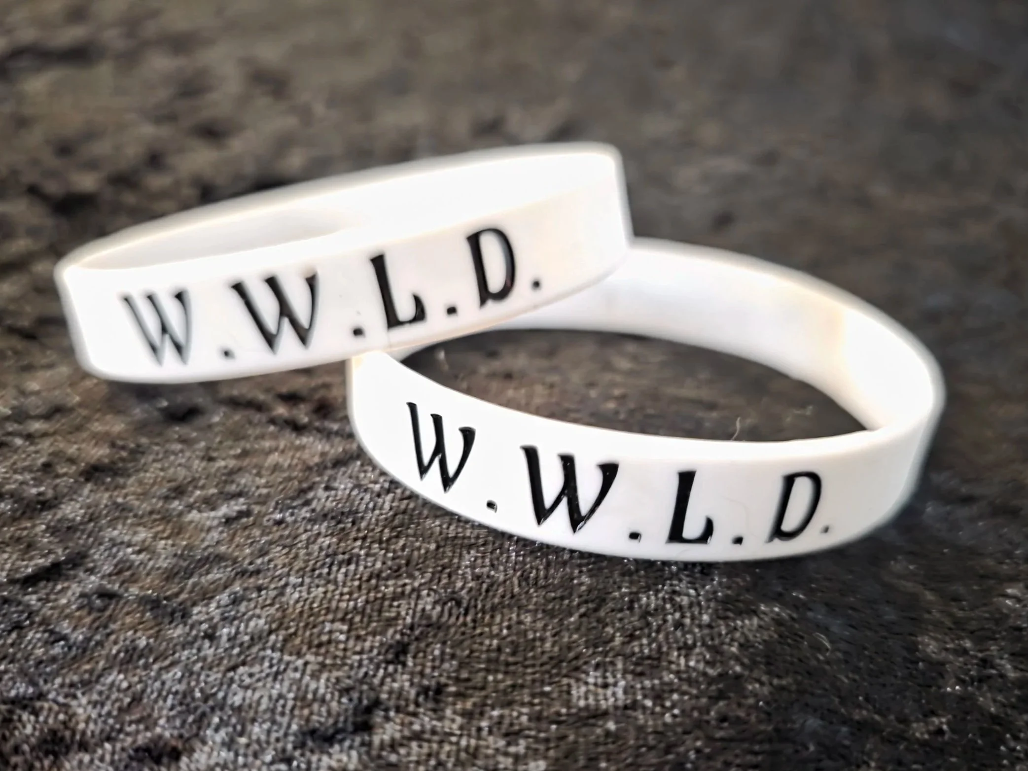 WWLD Wristband - Black on White Band - Bold Font