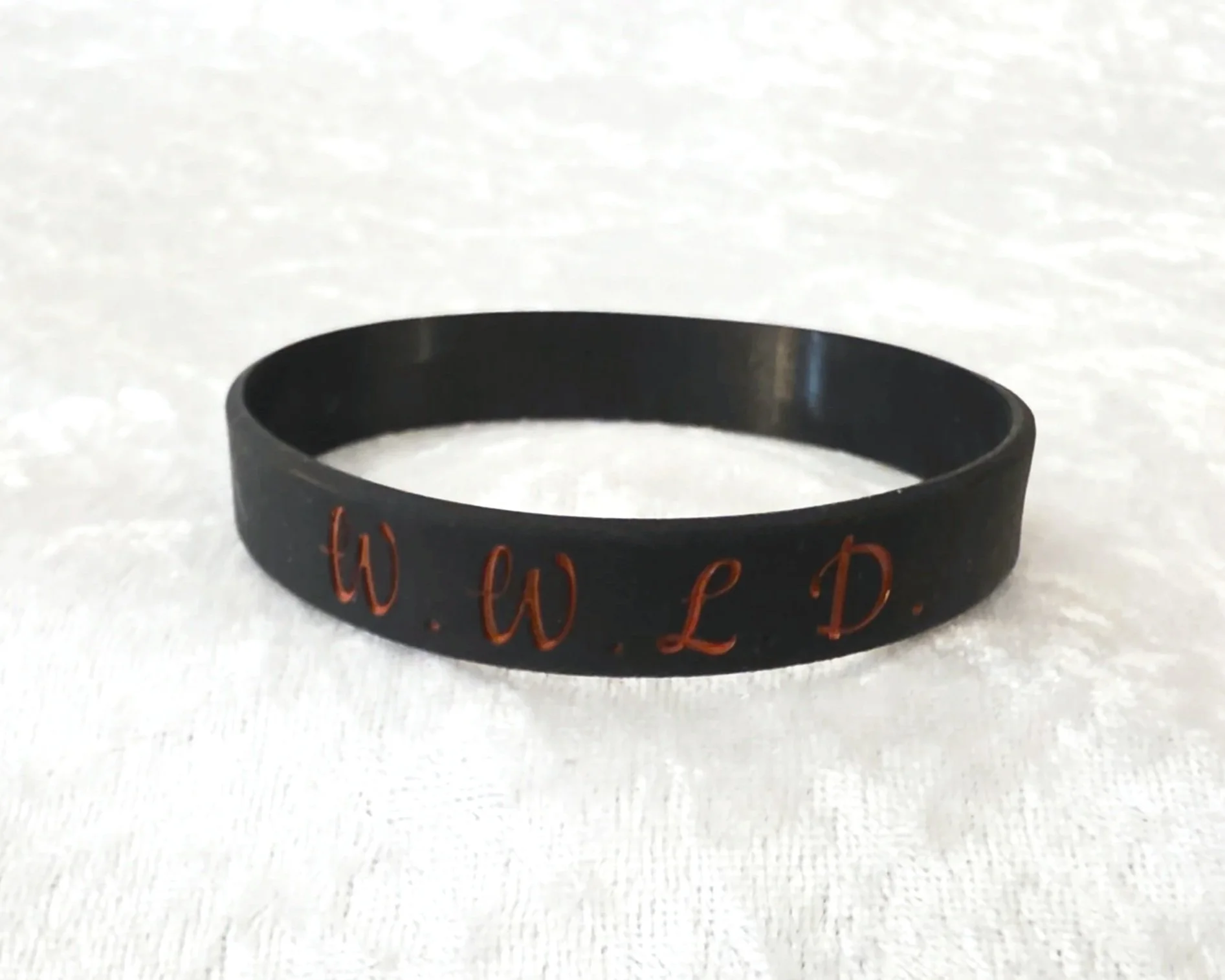 WWLD Wristband - Red on Black Band - Fancy Script