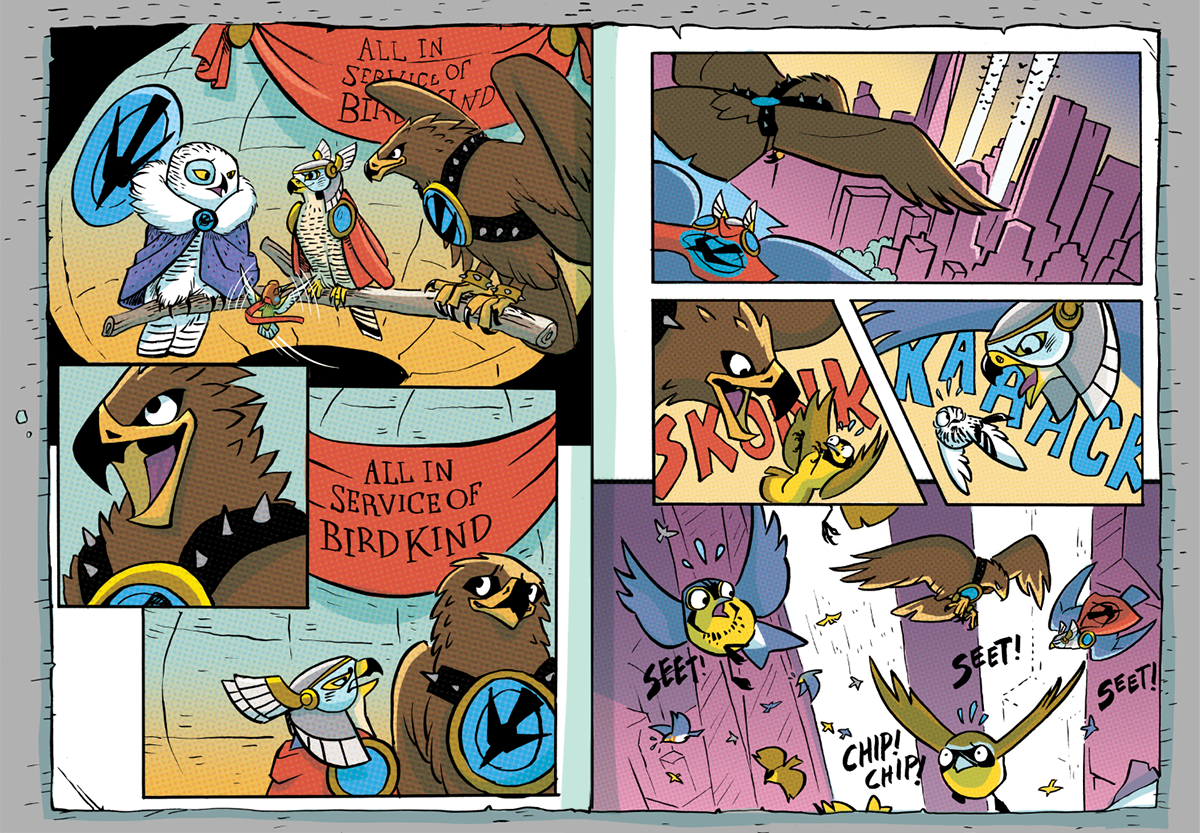 Spread from Winged Heroes: The Power Within - ink + digital (© CLPG)