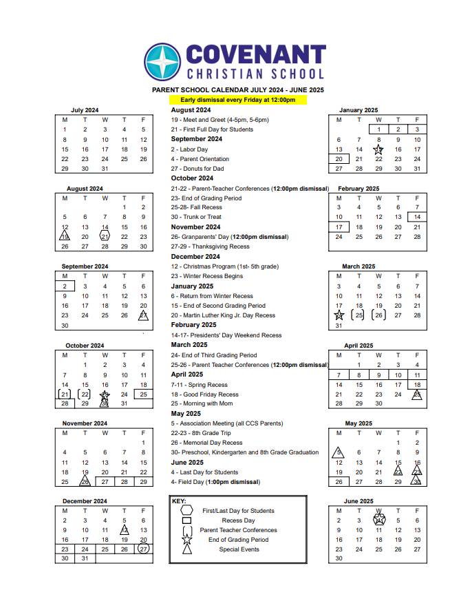 School Calendar — Covenant Christian School | Michiana's Premier Christian  School
