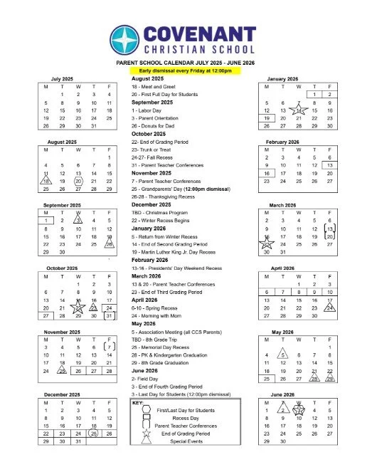 School Calendar — Covenant Christian School | Michiana's Premier ...