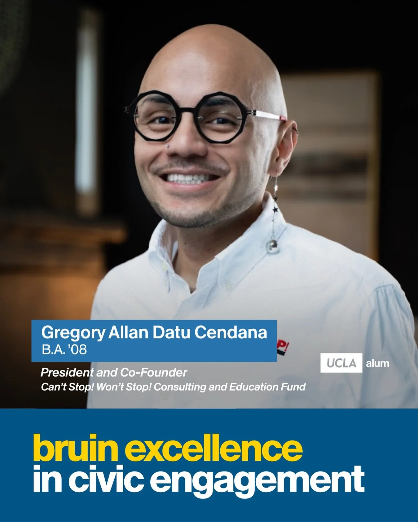 🚨 Exciting News! 🚨 We&rsquo;re so proud that our President &amp; Co-Founder Gregory Allan Datu Cendana has been named to the 2025 Bruin Excellence in Civic Engagement cohort by the UCLA Alumni Association! 💙💛

A truly well-deserved honor &mdash; 