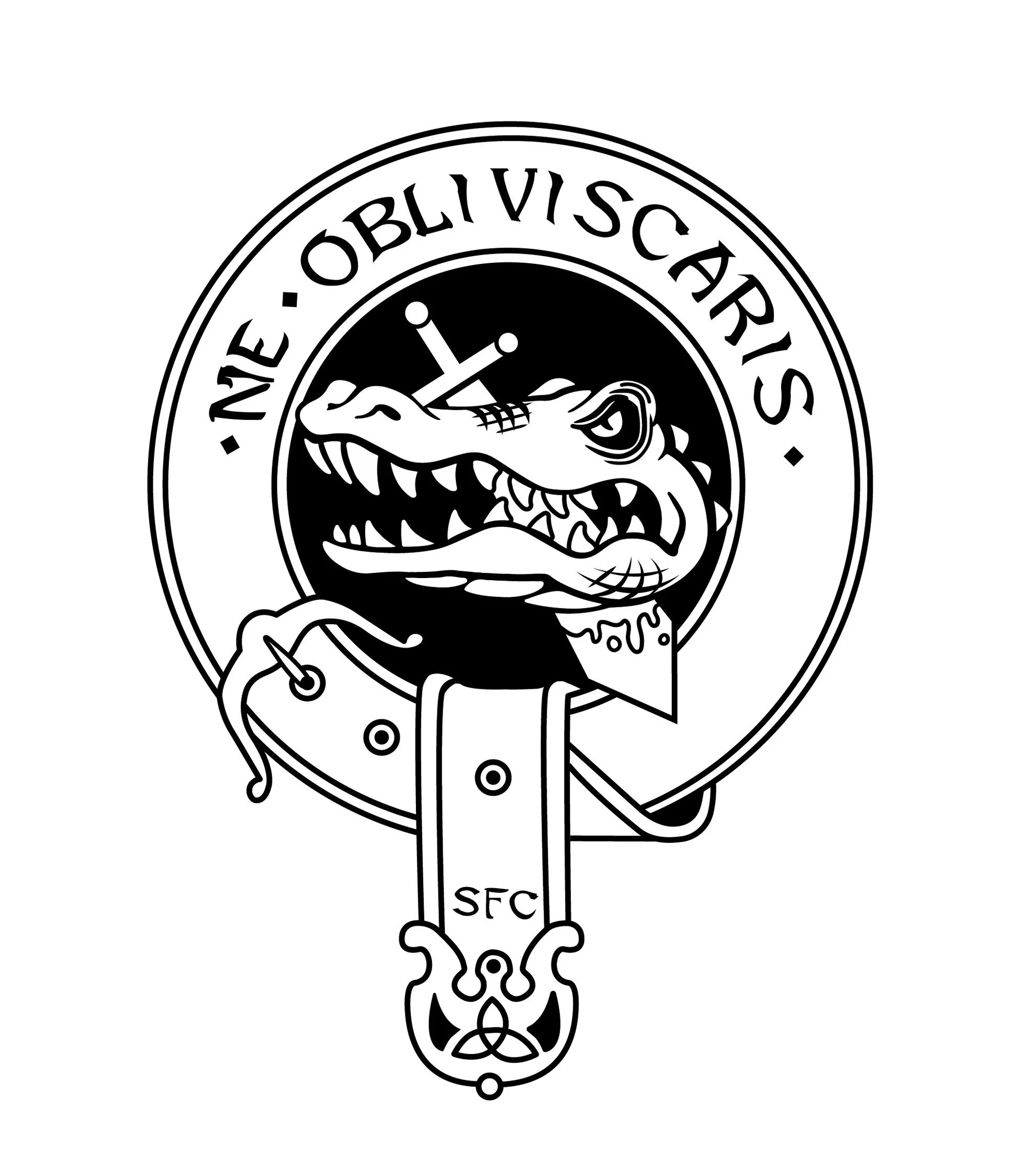 "Coat of Arms" - Adobe Illustrator. Printed on a leather wallet. Commissioned parody of the client's family coat of arms to make a statement about college rivalry. Sold.