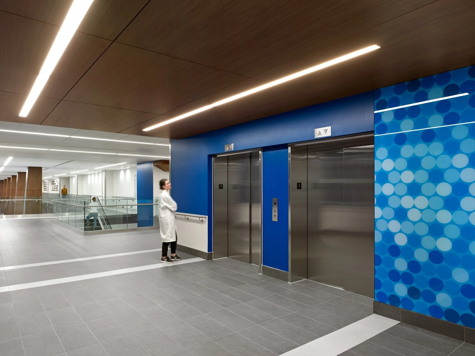Elevator lobby of Michael Garron Hospital for B+H - photograph by A-Frame