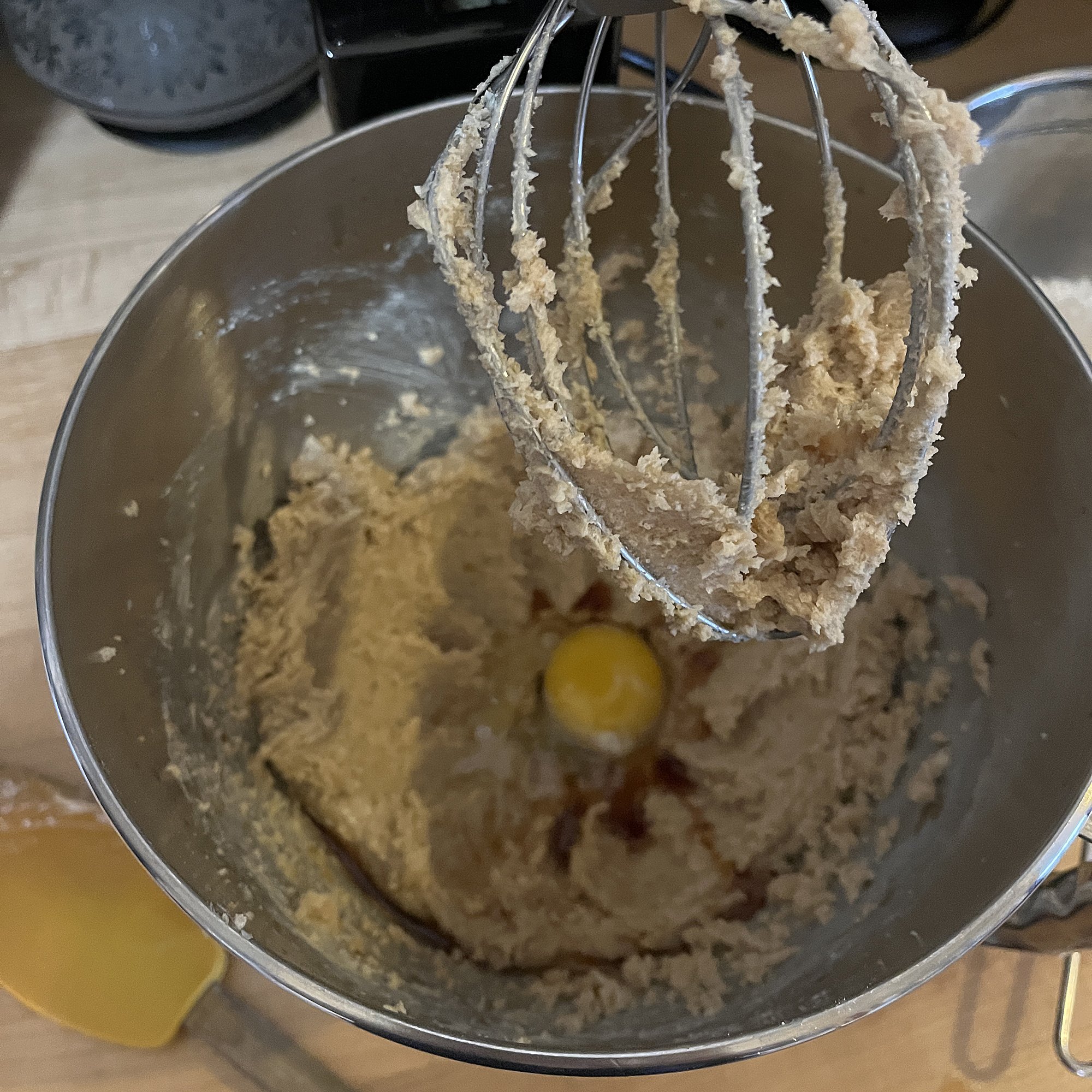 Cream butter &amp; sugar together. Add vanilla &amp; egg.