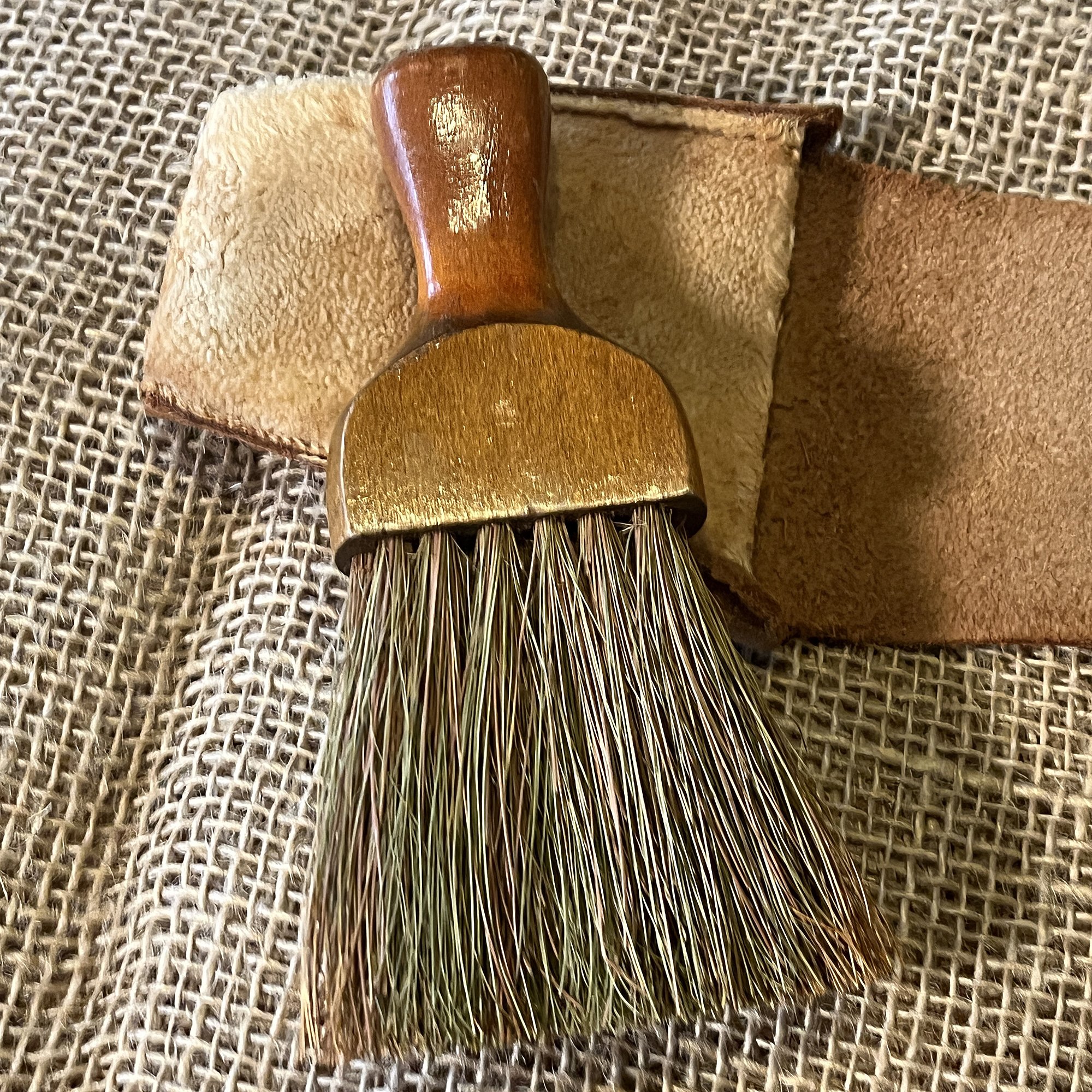 Wood-Handled Besom / Whisk Broom with Leather Case