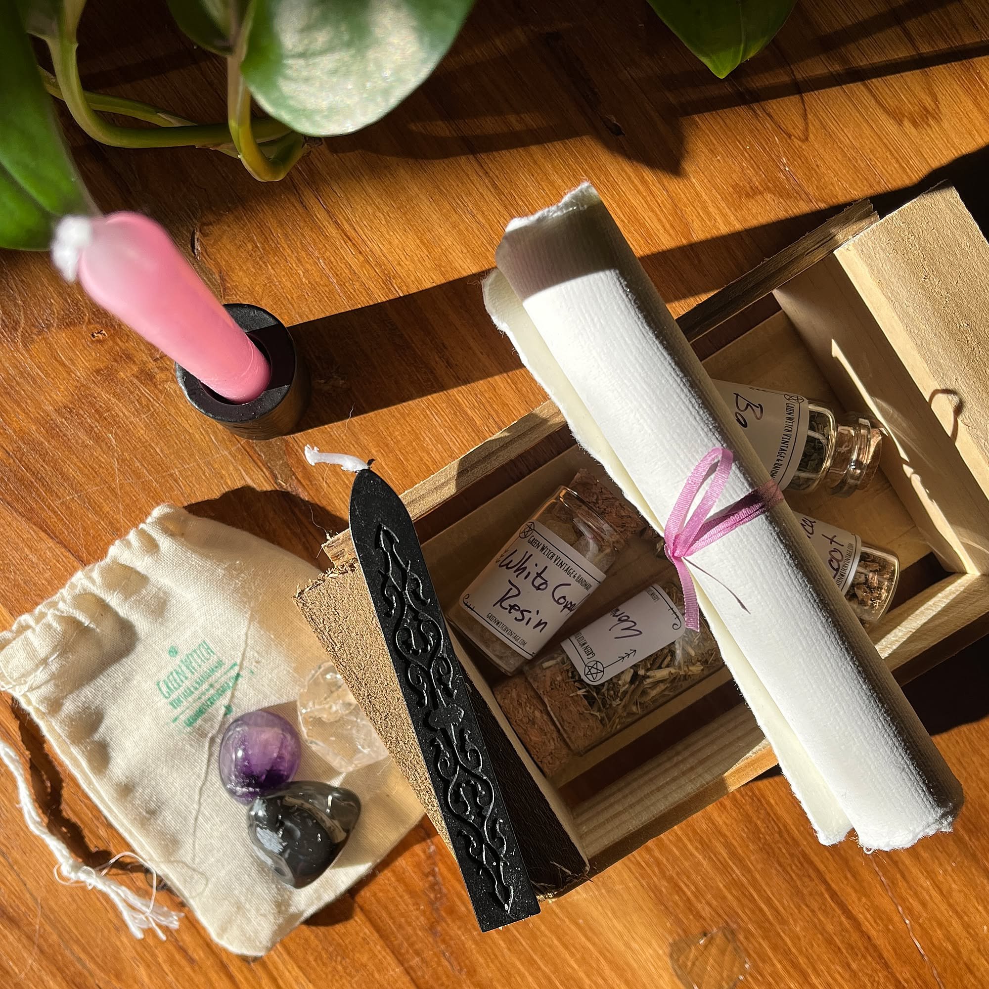 This Week in the Shop--We're adding a new line of Sabbat Celebration Sets that include correlated herbs, crystals, and colors as well as tools to help you celebrate. The Imbolc Celebration Set includes:
- one handmade reclaimed-wood crate
- one ameth