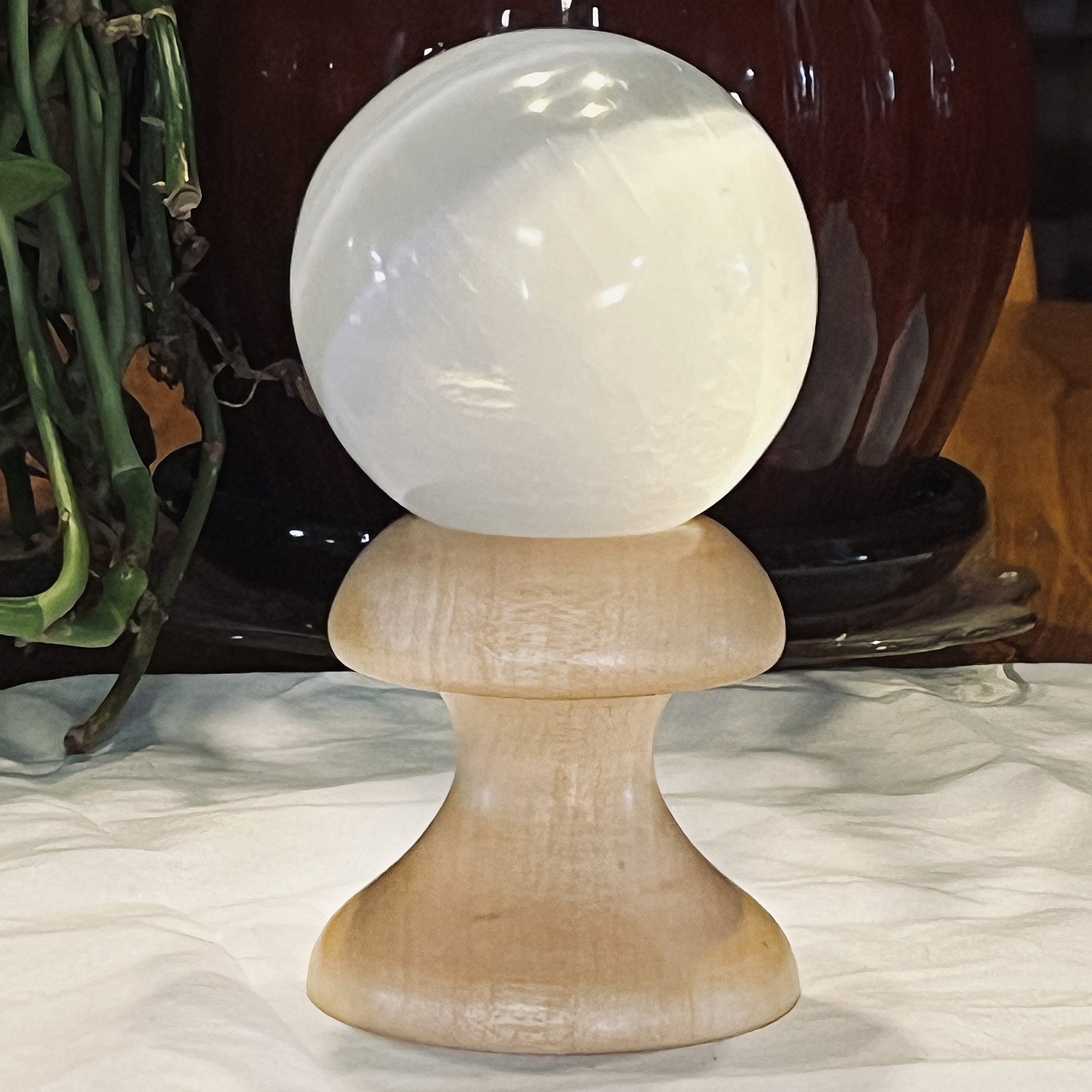 Hand-Turned Sphere Stand in Maple—Mushroom Design