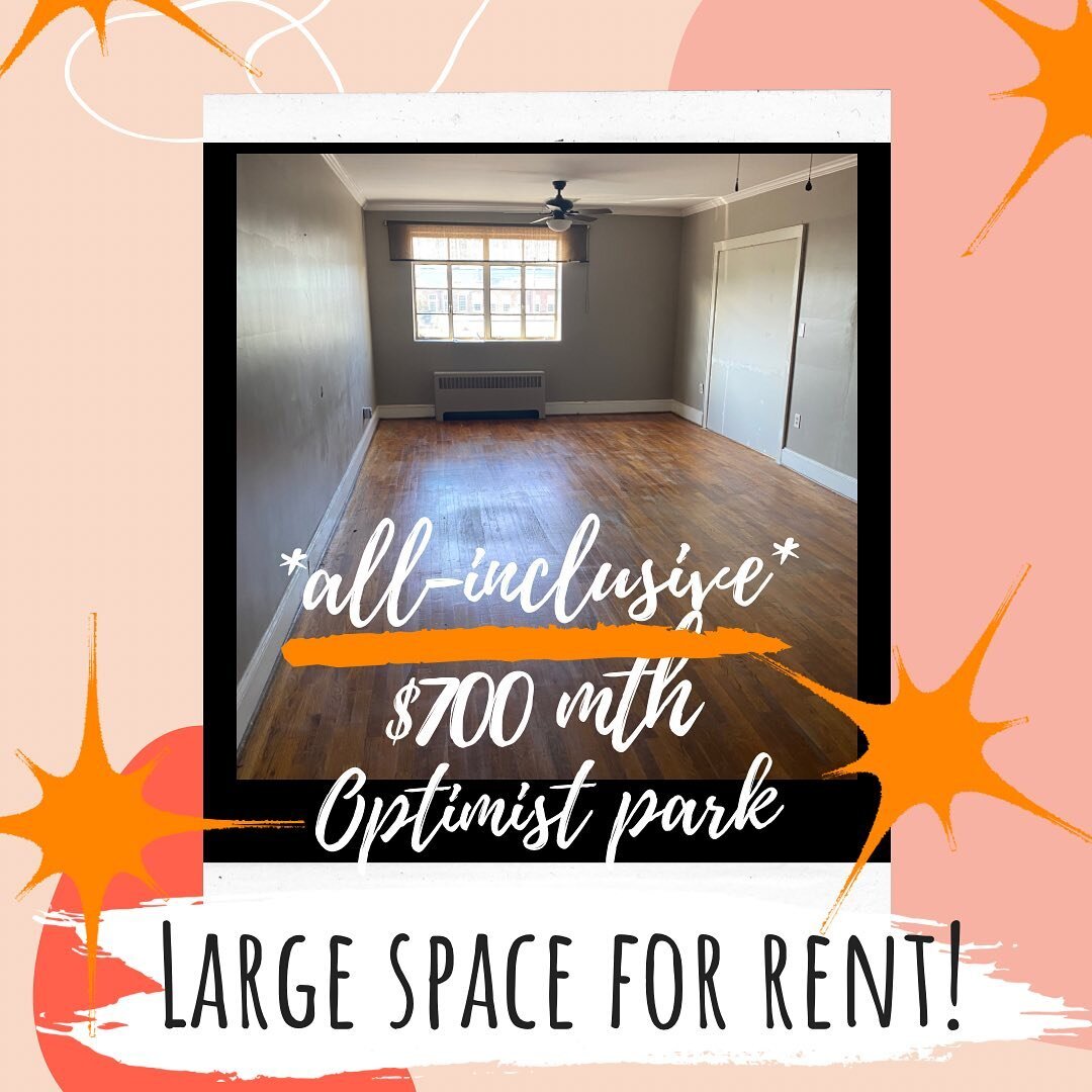 Are you looking for a large office? This space is it!!! It&rsquo;s in Optimist Park right across from Optimist Hall with space enough for reception and work space, yoga, classes, or open shared work space. I&rsquo;m right next door along with artists