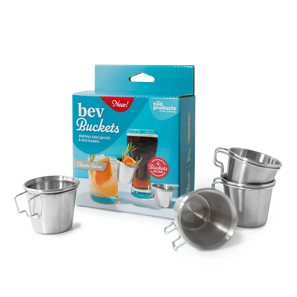 Steel Garnish Shot Buckets with Handle, 2 fl oz | Silver | Set of 4