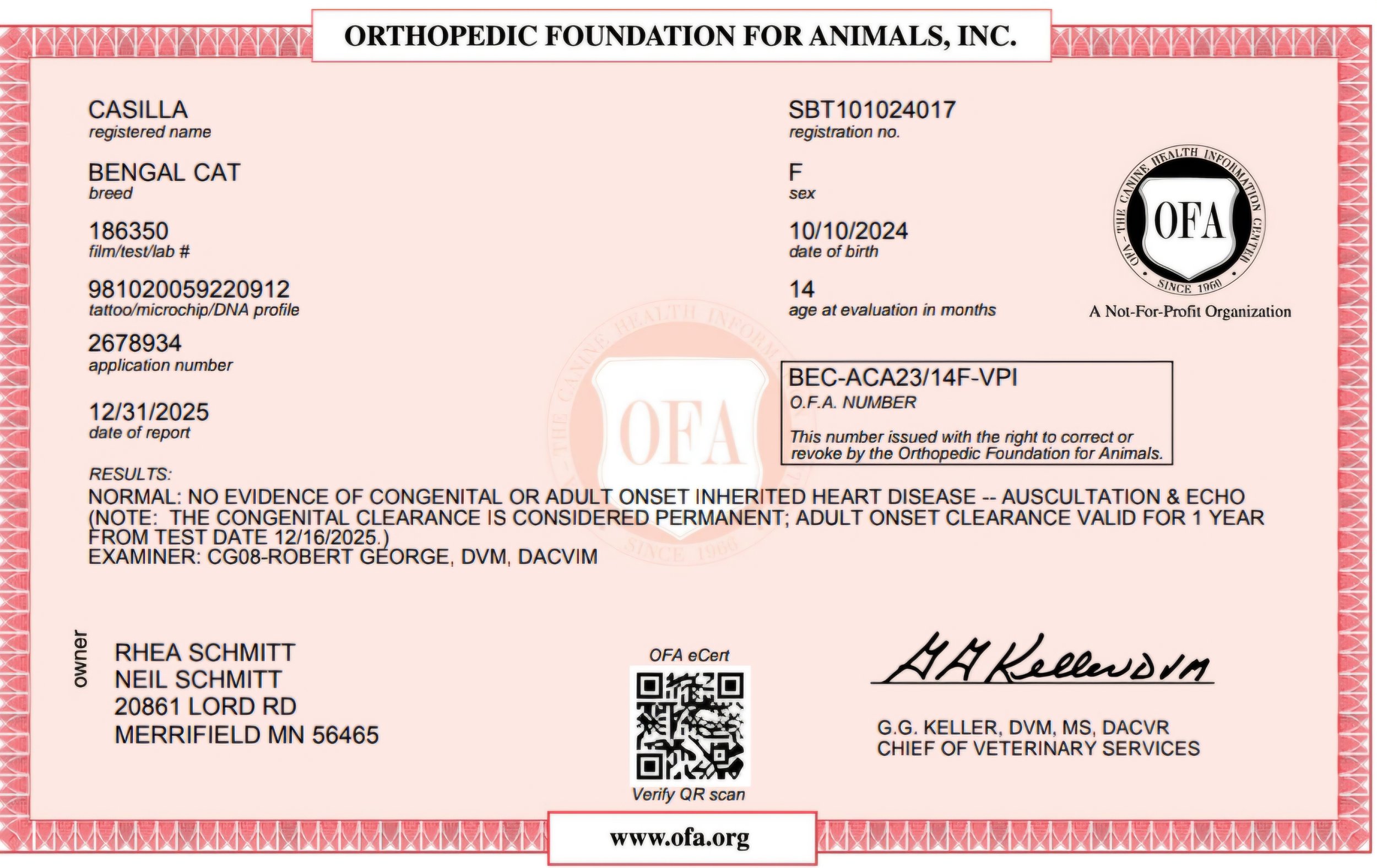 OFA Feline Cardiac Evaluation Form