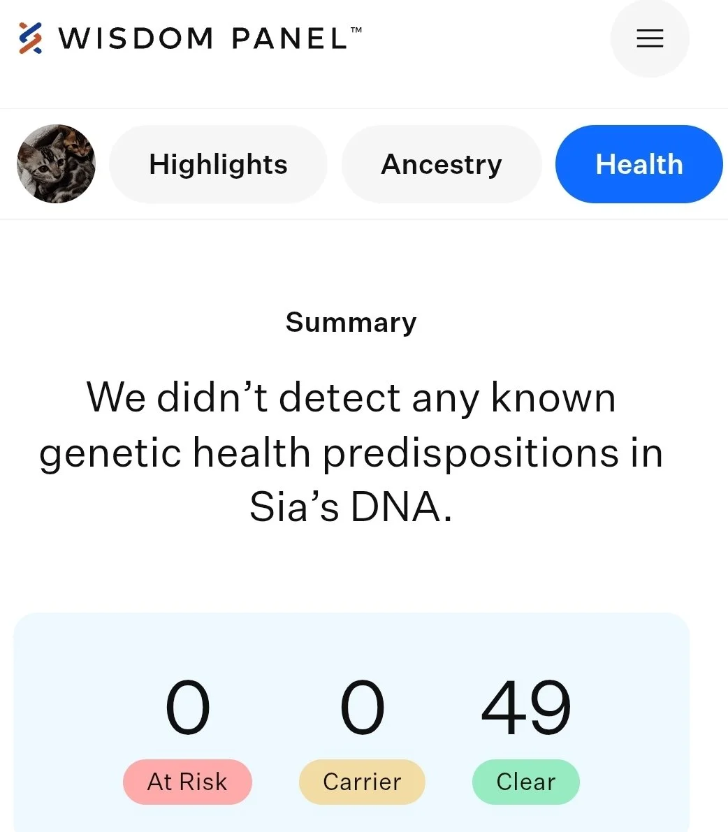 Wisdom Panel Bengal Cat DNA Results