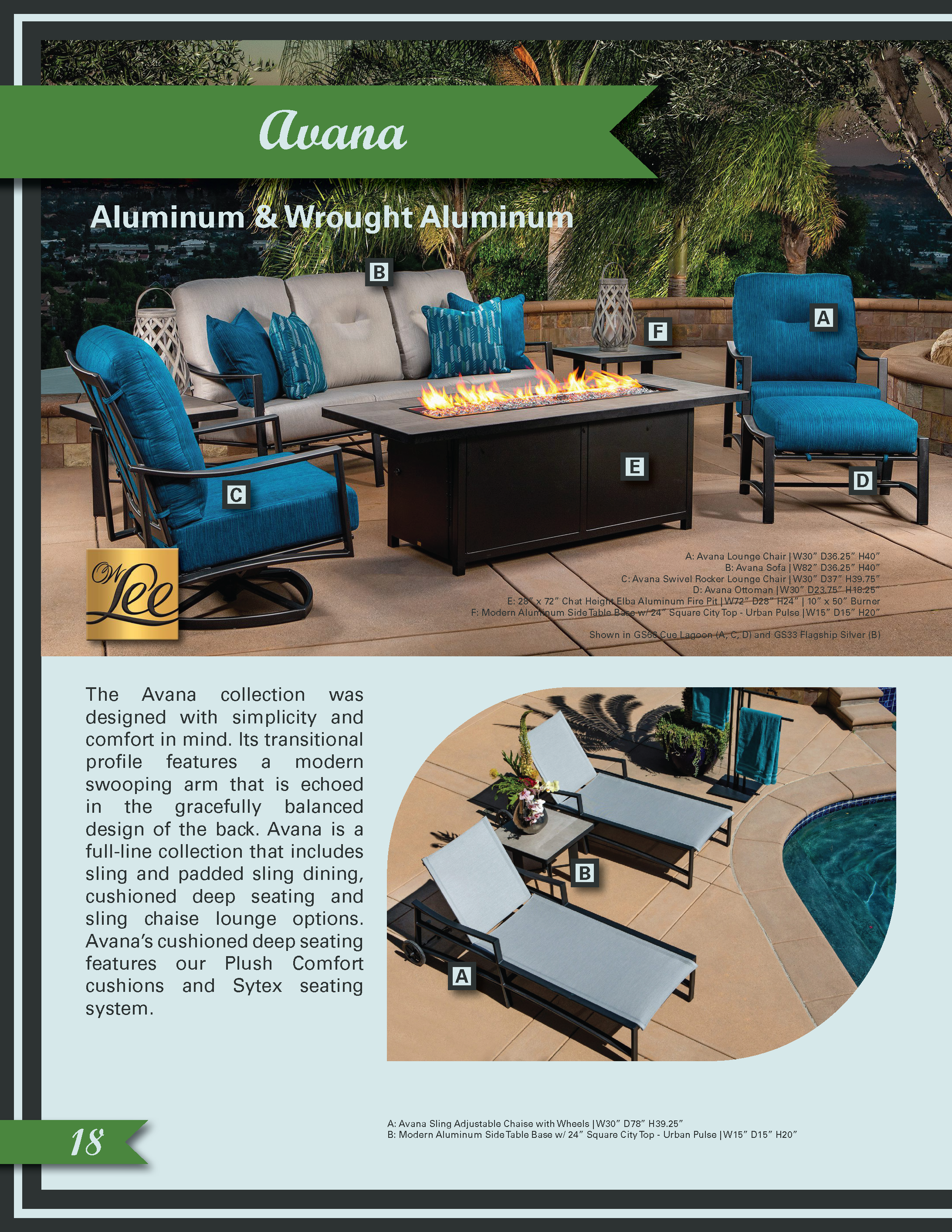 Page 1 of a 2-page spread for OW Lee, showcasing their new Avana Collection.