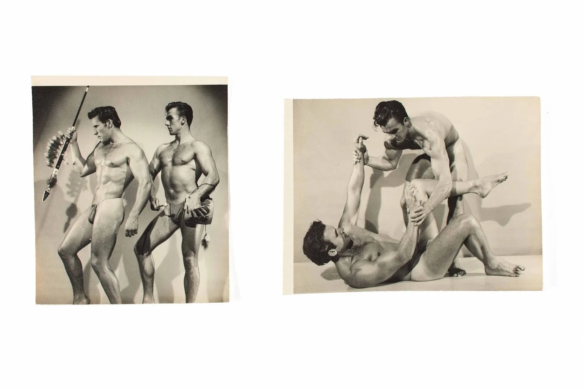 A collection of two (2) silver gelatin photographs. Photographer's stamp on verso.
3 1/2 x 4 1/4" (left), 3 1/2 x 4 3/4" (right).