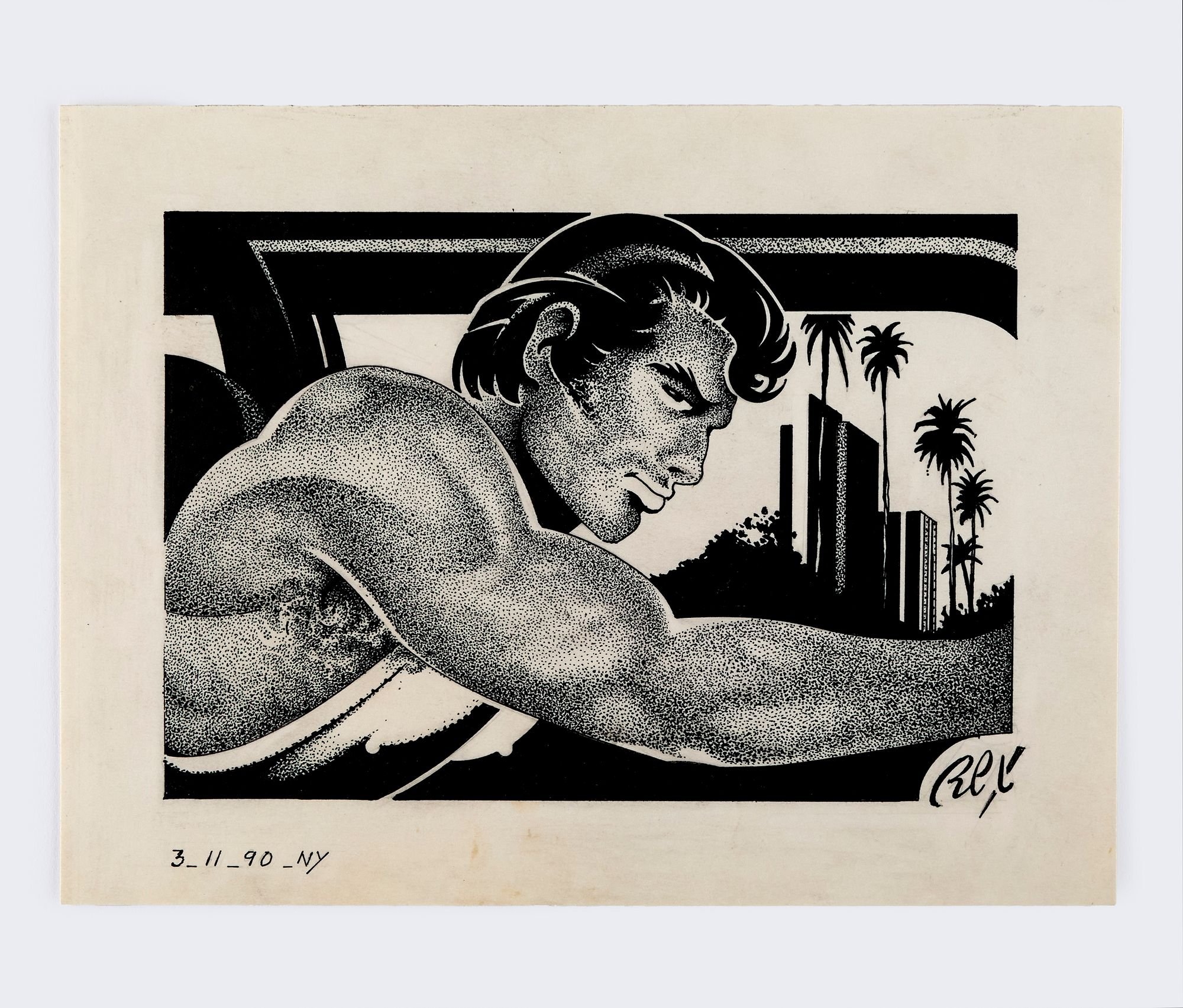 Ink and graphite on paper. Signed lower right, dated lower left. 9 x 6 1/2".