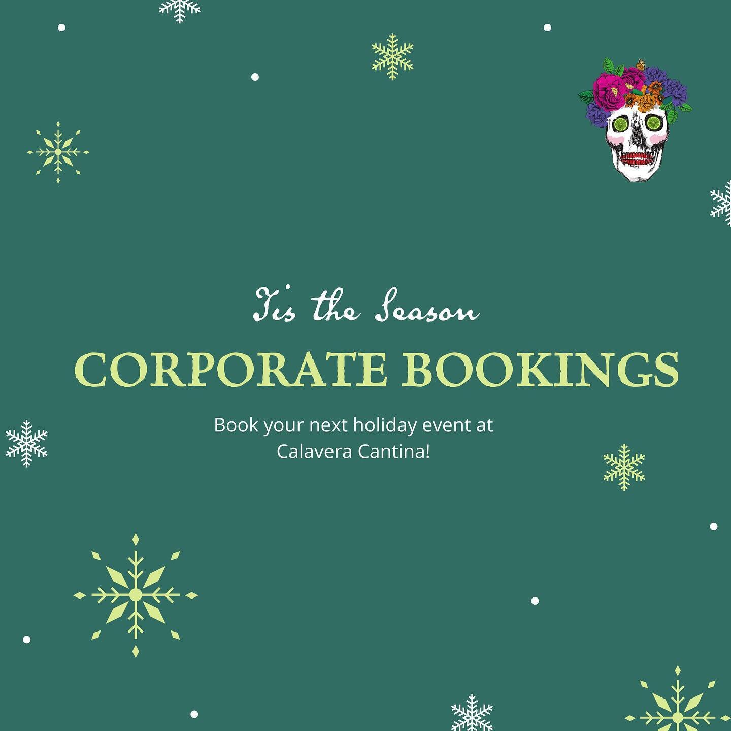 Let Calavera Cantina be part of your next holiday party! We will be offering a free &lsquo;Chef Experience&rsquo; worth $500 with the booking of a corporate event. Restrictions do apply. Contact us at info@starbellygroup.com for more information.