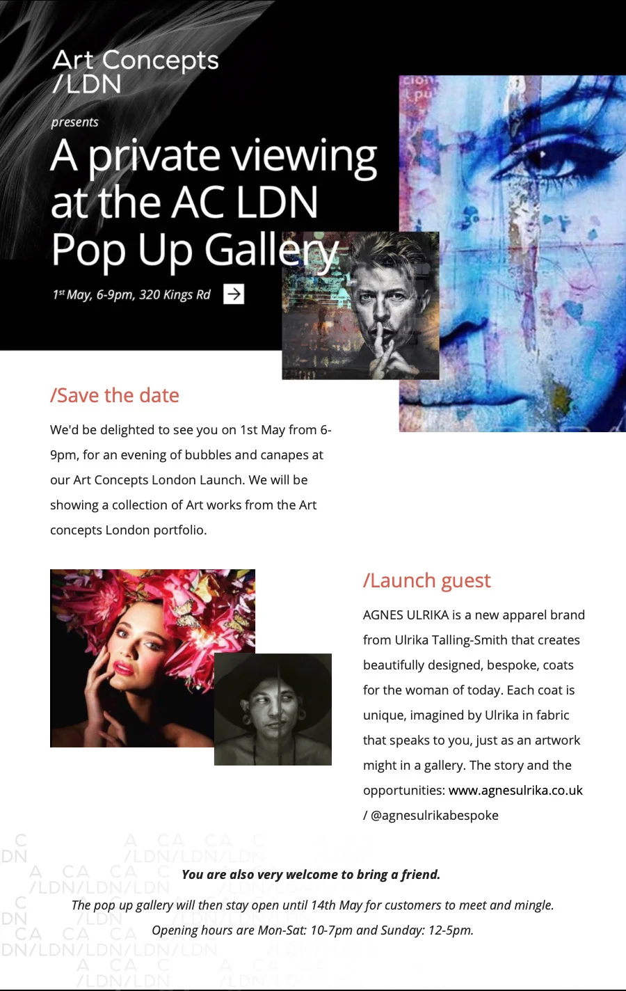 London Pop Up invitation