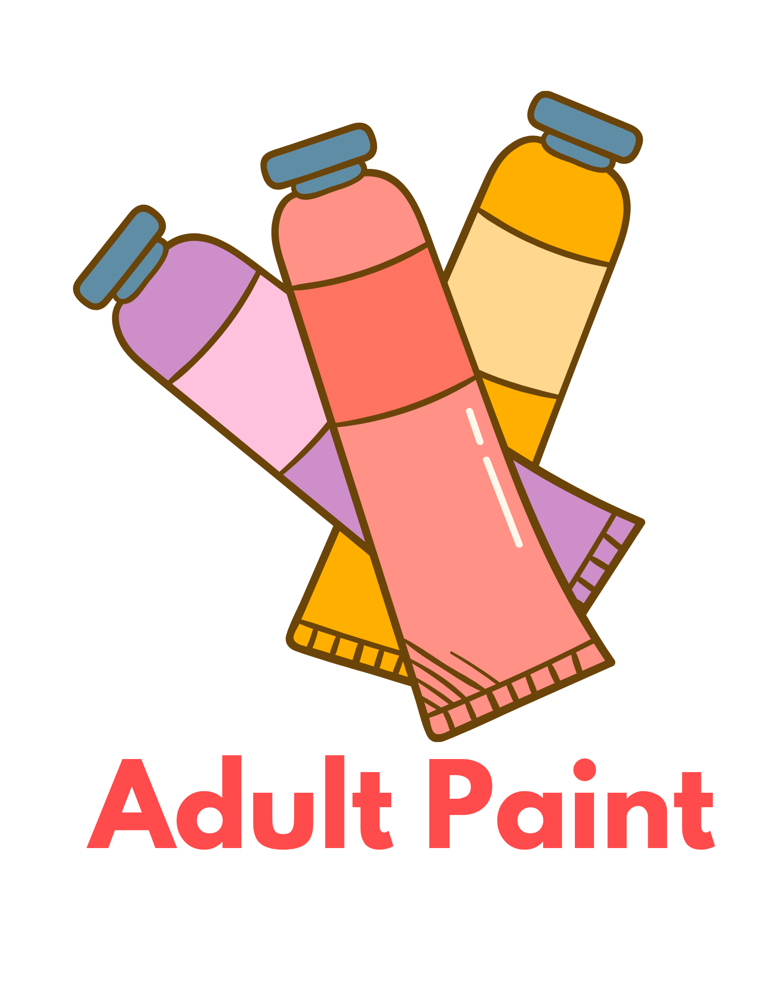 Illustration of three tubes of paint in pastel colors with the label "Adult Paint" underneath.