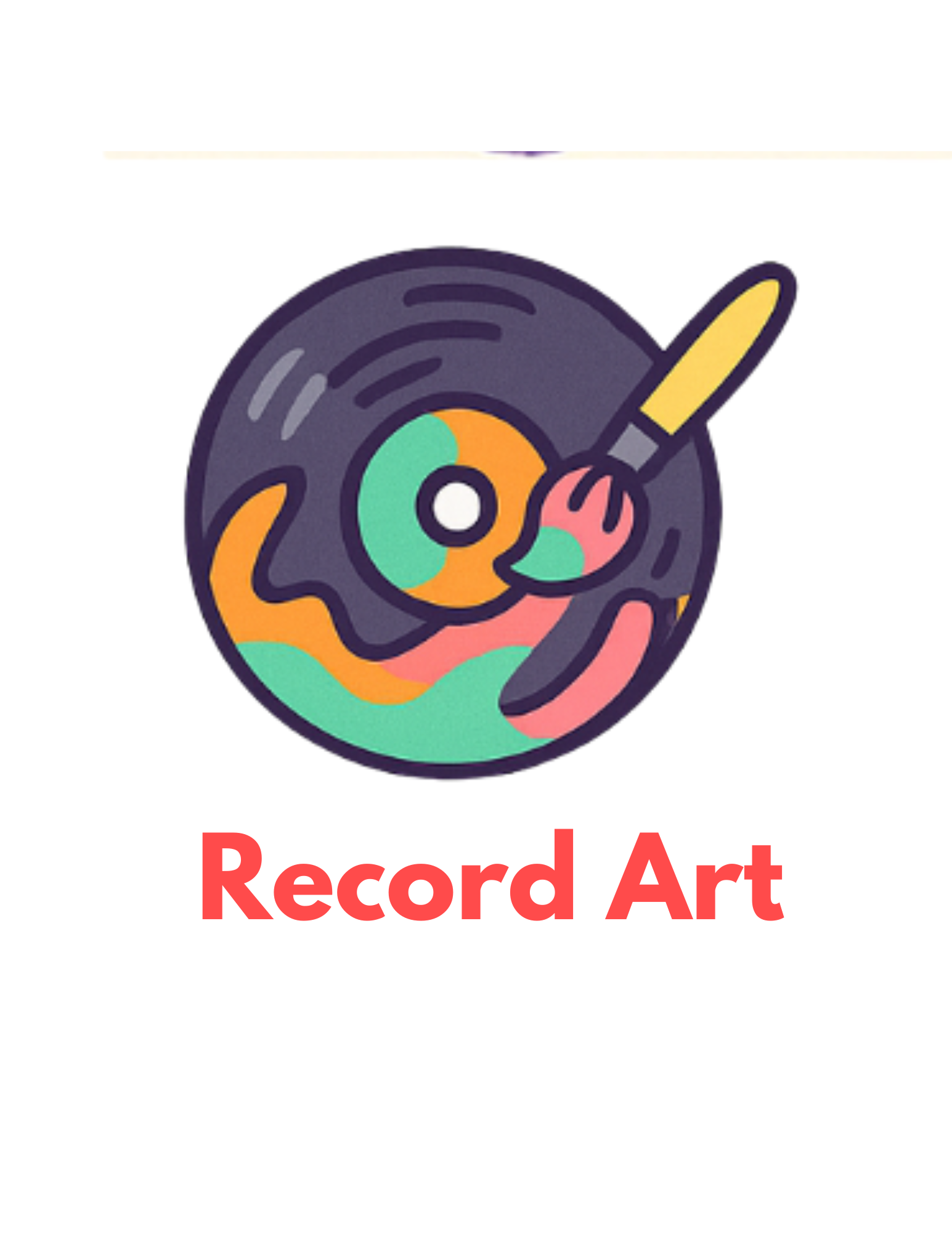 Colorful illustration of a vinyl record with a paintbrush dripping paint onto it, and the text 'Record Art' in bold red letters beneath.