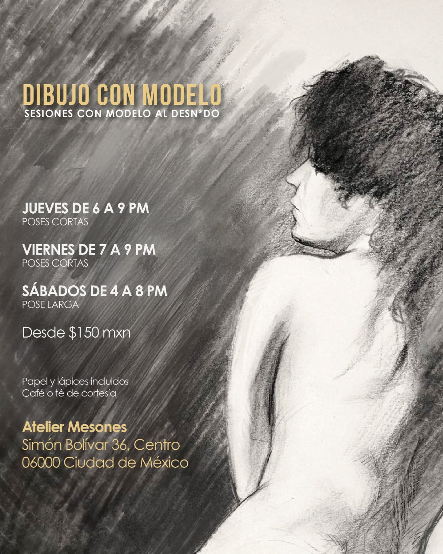 &Uacute;nete a nuestras sesiones de dibujo con modelo desde $150 ✨

Elige el d&iacute;a, tu modalidad preferida y reserva tu lugar  en www.ateliermesones.art 🙌🏼

Te esperamos en Sim&oacute;n Bol&iacute;var 36, Centro Hist&oacute;rico, CDMX 🎨
.
.
.