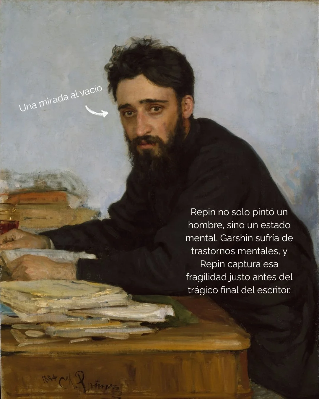 Conoce la obra de Ilia Repin 👨🏼&zwj;🎨 Vsevolod Mikhailovich Garshin, 1884. &Oacute;leo sobre tela 🤩

Y a ti, &iquest;qu&eacute; sentimientos te transmite la mirada de Garshin? 👀
.
.
.
#oilpainting #obramaestra #patreonart