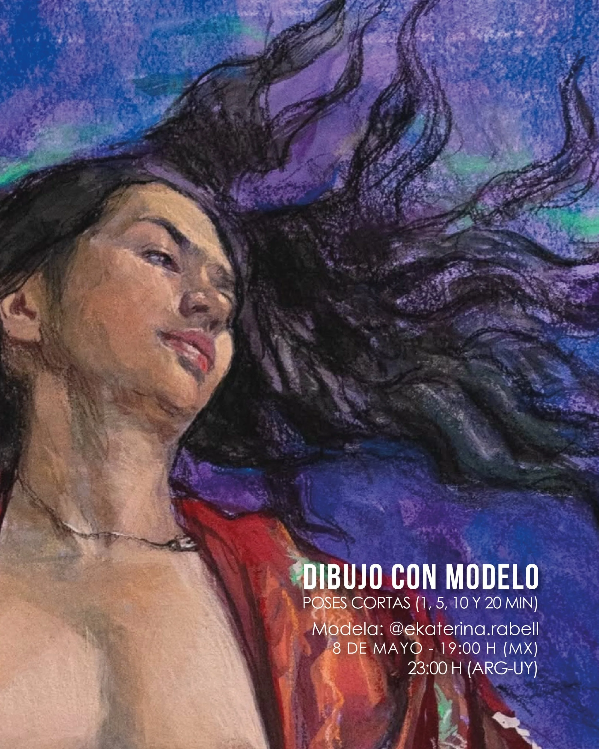 Ma&ntilde;ana nos vemos para dibujar a @ekaterina.rabell ✨ 

Ap&uacute;ntate y disfruta de la tarde dibujando con modelo con poses cortas ✍🏼 papel y l&aacute;pices de cortes&iacute;a. 🌈

🎨 Artista: @darioortizr 
.
.
.
#dibujoconmodelo #figurahuman