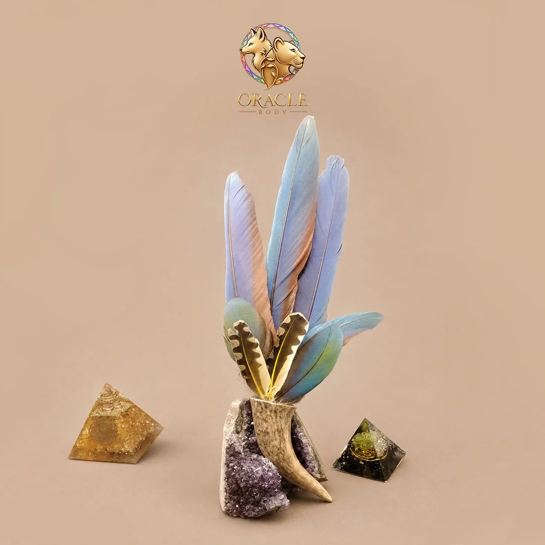 The Seraphim Crown Periwinkle Feather Wand – Deer Antler Ritual Fan.jpg