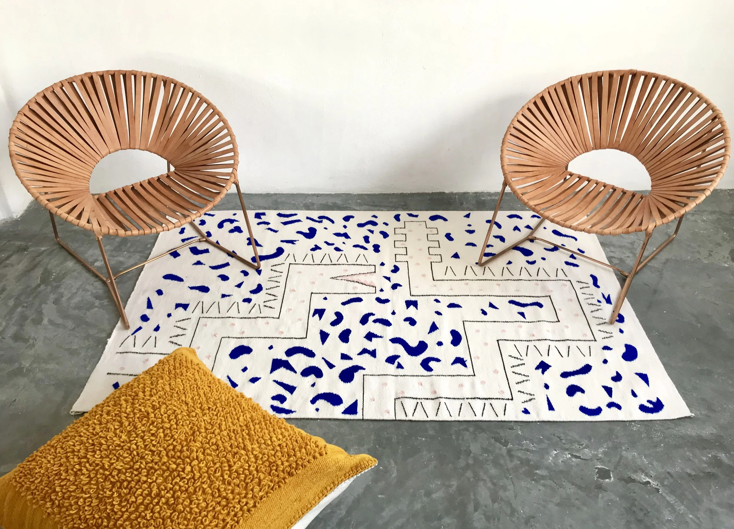 Mexchic rug hand woven wool textile artisan made tapestry art Mexican design contemporary craft serpent snake Quetzalcoatl plumed serpent keith haring pop art atari oaxaca shopping