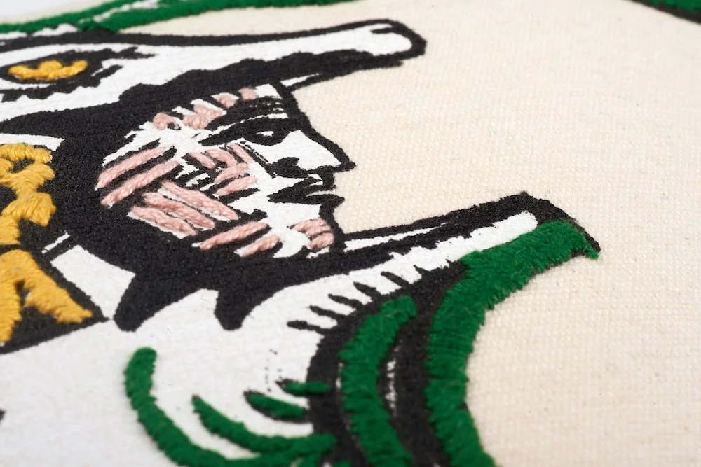 mexchic mexican hand embroidery pillow algodón artesania coin bordado craft boutique store shopping in oaxaca hand made artisan compras tienda moda Mexico artesanal warriors aztec guerreros