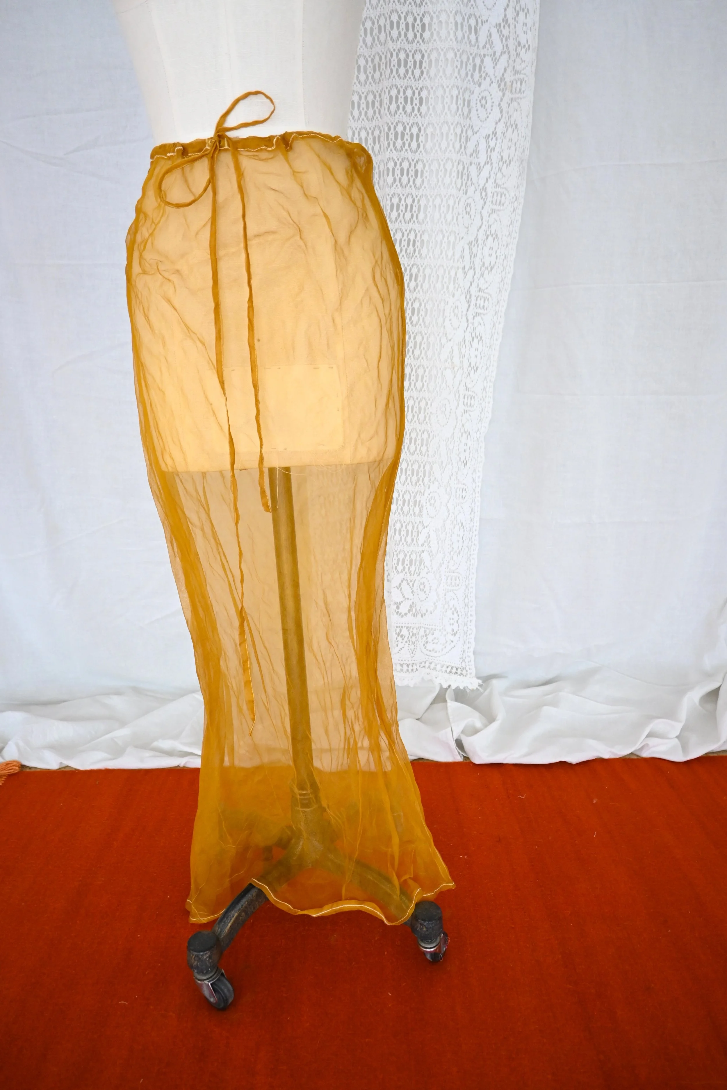 Burnt Ochre Silk Organza Bias Cut Sheer Skirt