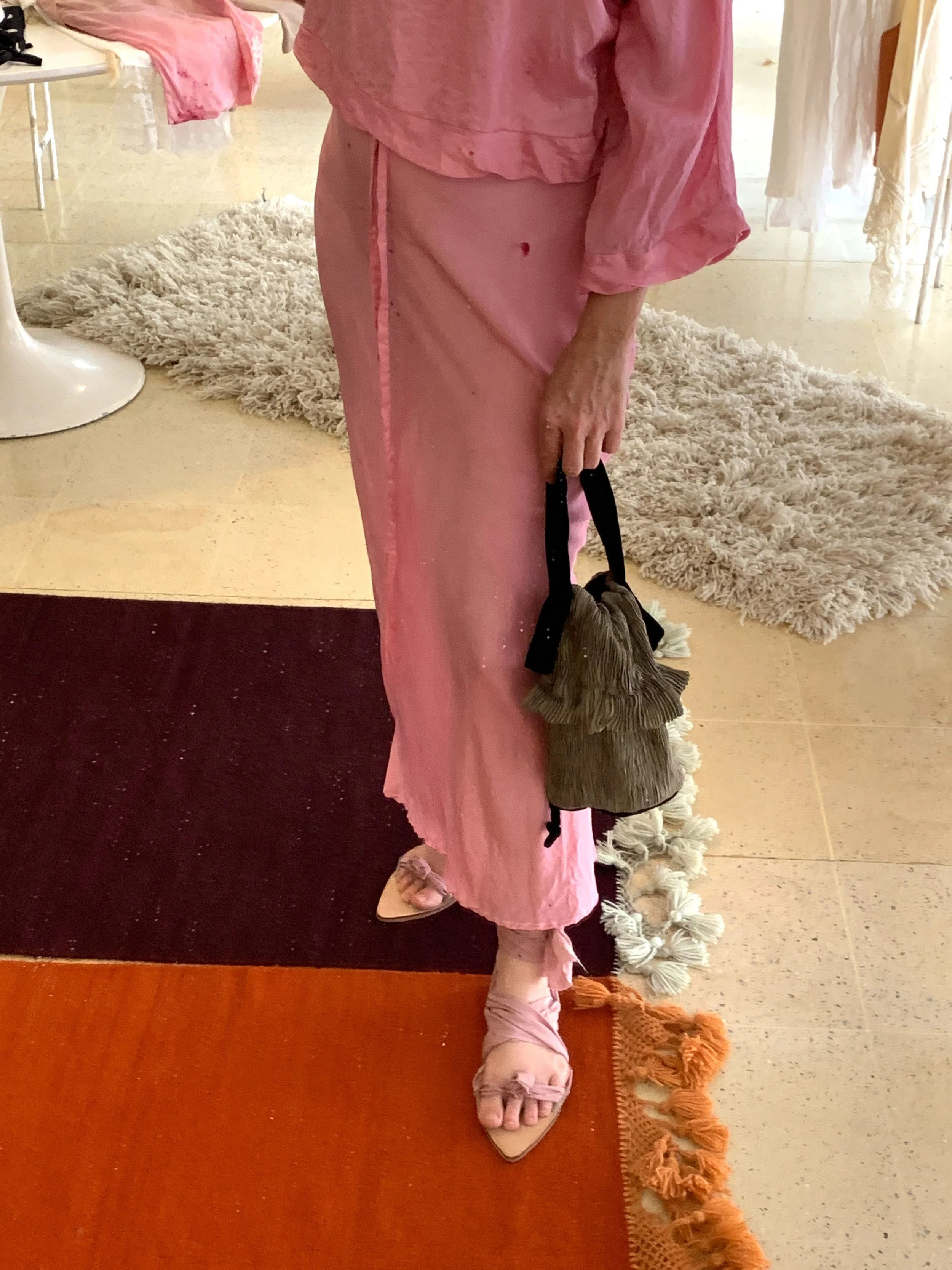 Silk Drawstring Bias Cut Skirt in Naturally Dyed Hot Pink