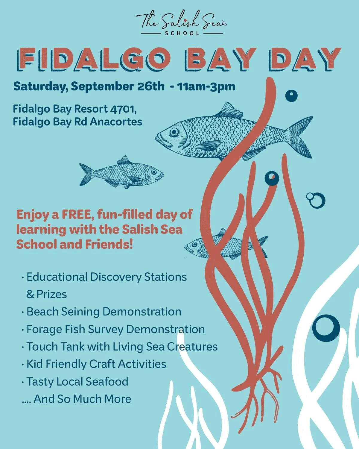 SEP 26 🐟 Join us at Fidalgo Bay Day 🐠 11 AM&ndash;3 PM

This free, family-friendly community celebration is filled with hands-on opportunities to learn about the beauty, history, wildlife, and ecology of Fidalgo Bay and the greater Salish Sea. 
#co