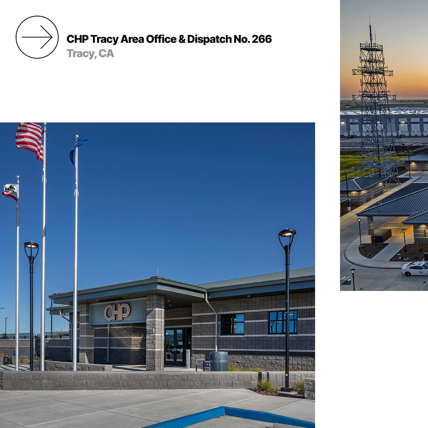 3. The sunset only adds to the impressiveness of this three-building facility, expanding over 28,000 gsf. We recently finished up this stunning new CHP facility in the City of Tracy. It features an Administrative Office Building, Auto Service Buildin