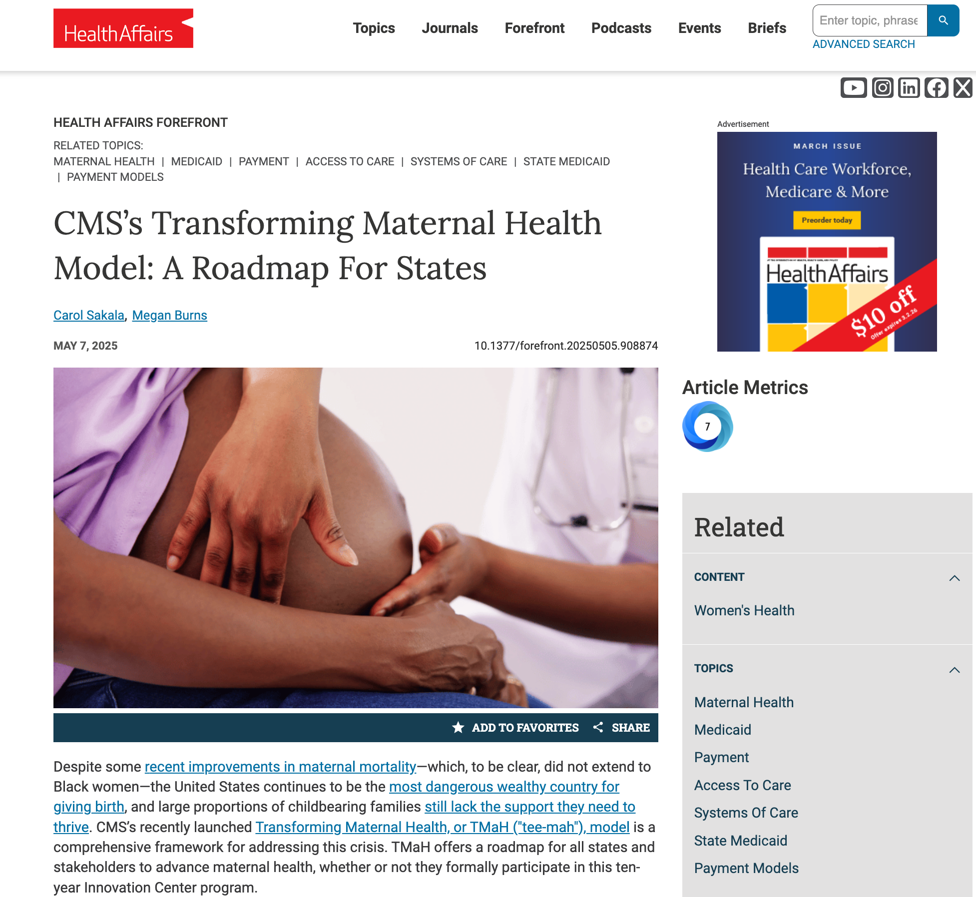 Close-up of a pregnant woman with medium skin tone being examined by a healthcare professional. The woman is lifting her shirt to expose her abdomen, and the medical professional is gently palpating her belly.