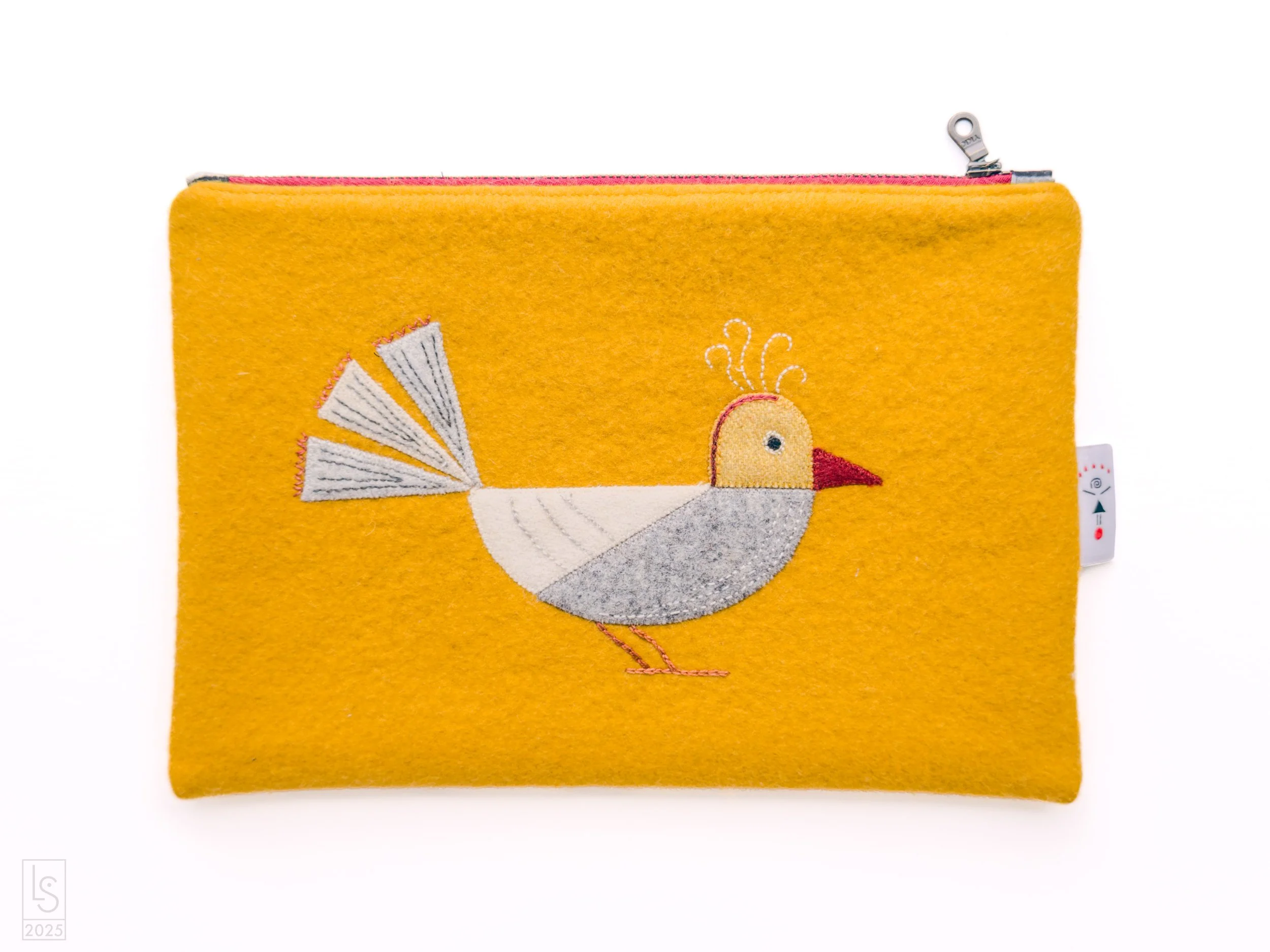 Hand stitched wool zipper clutch