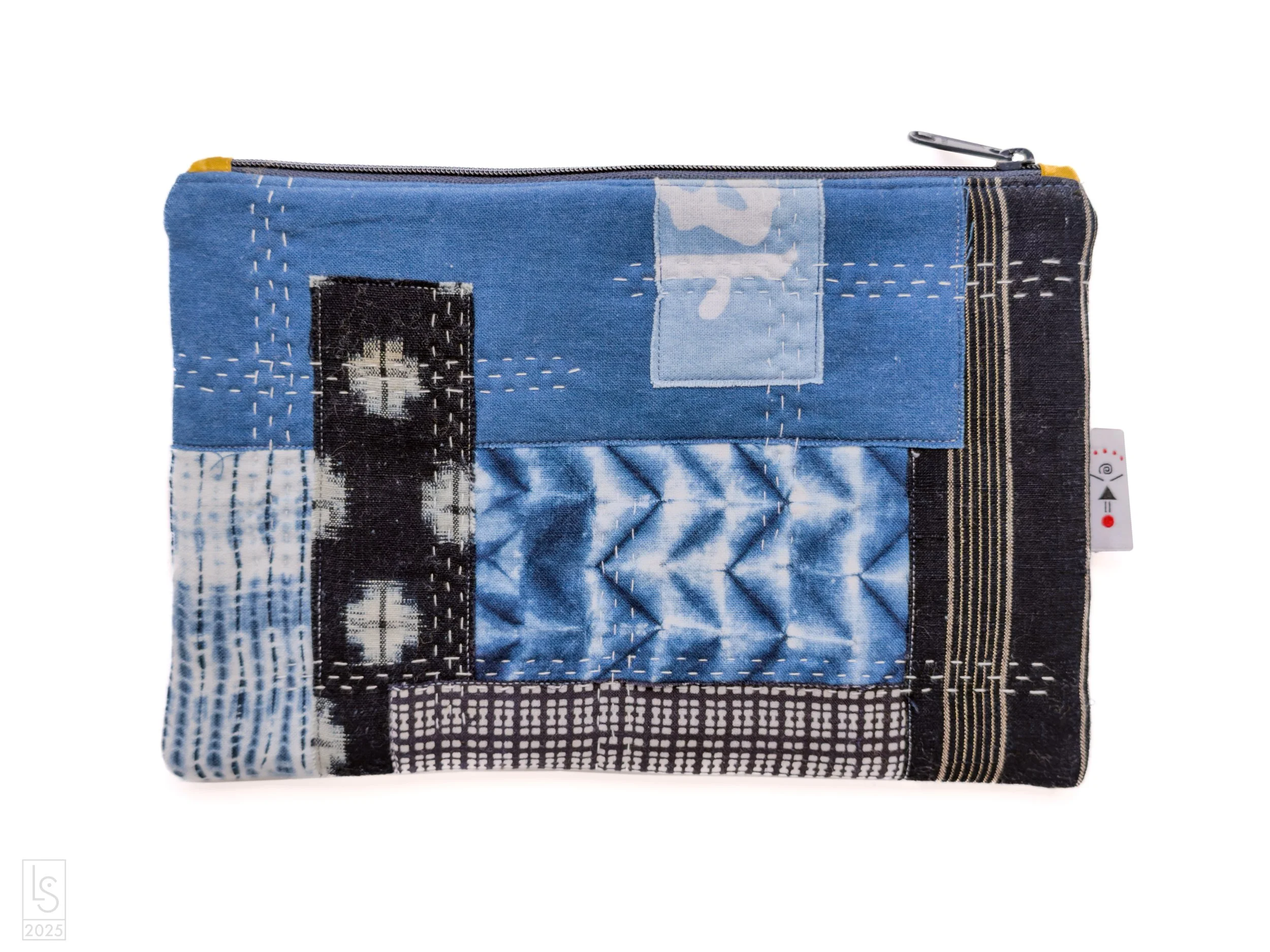 Indigo shibori zipper clutch