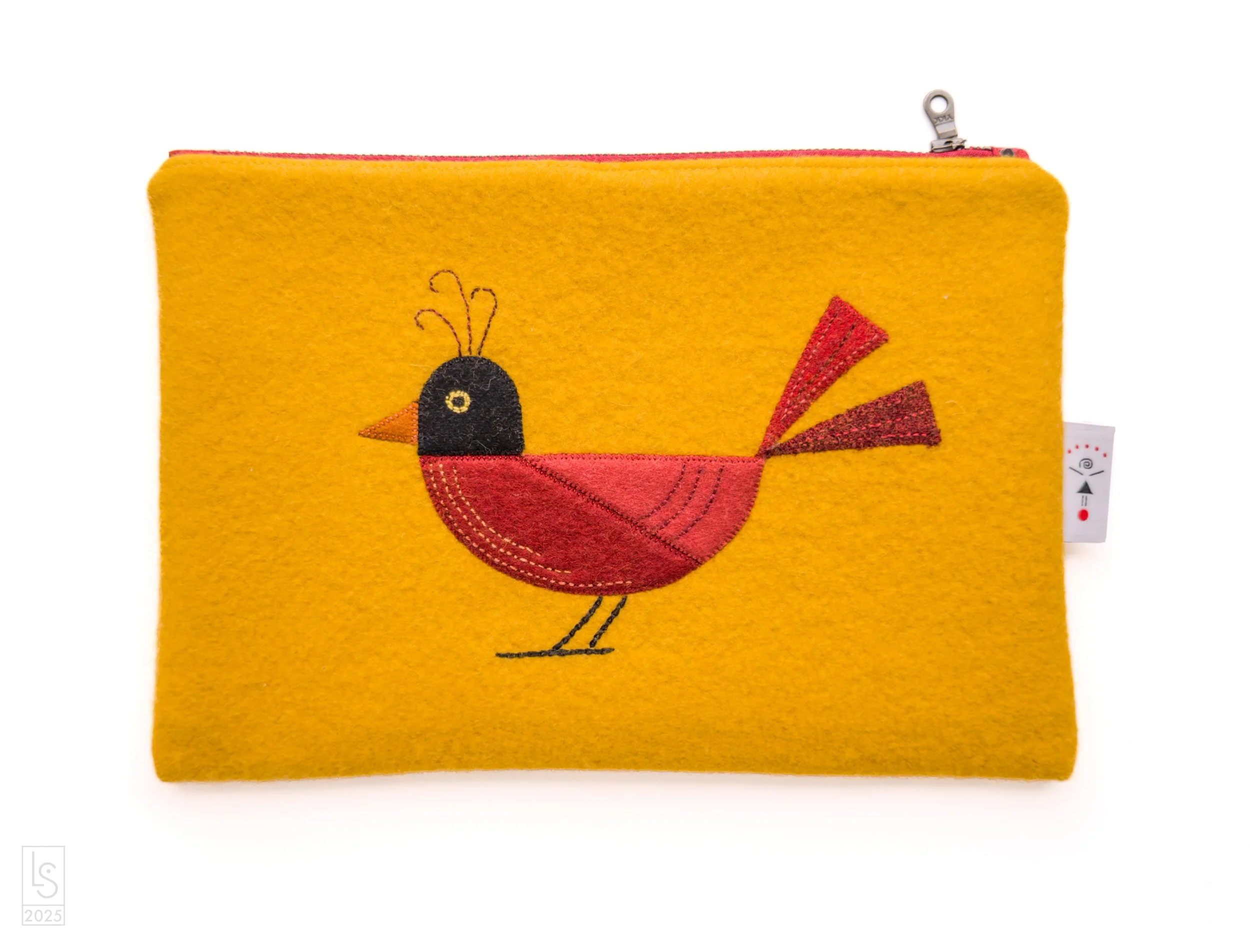 Hand stitched wool zipper clutch