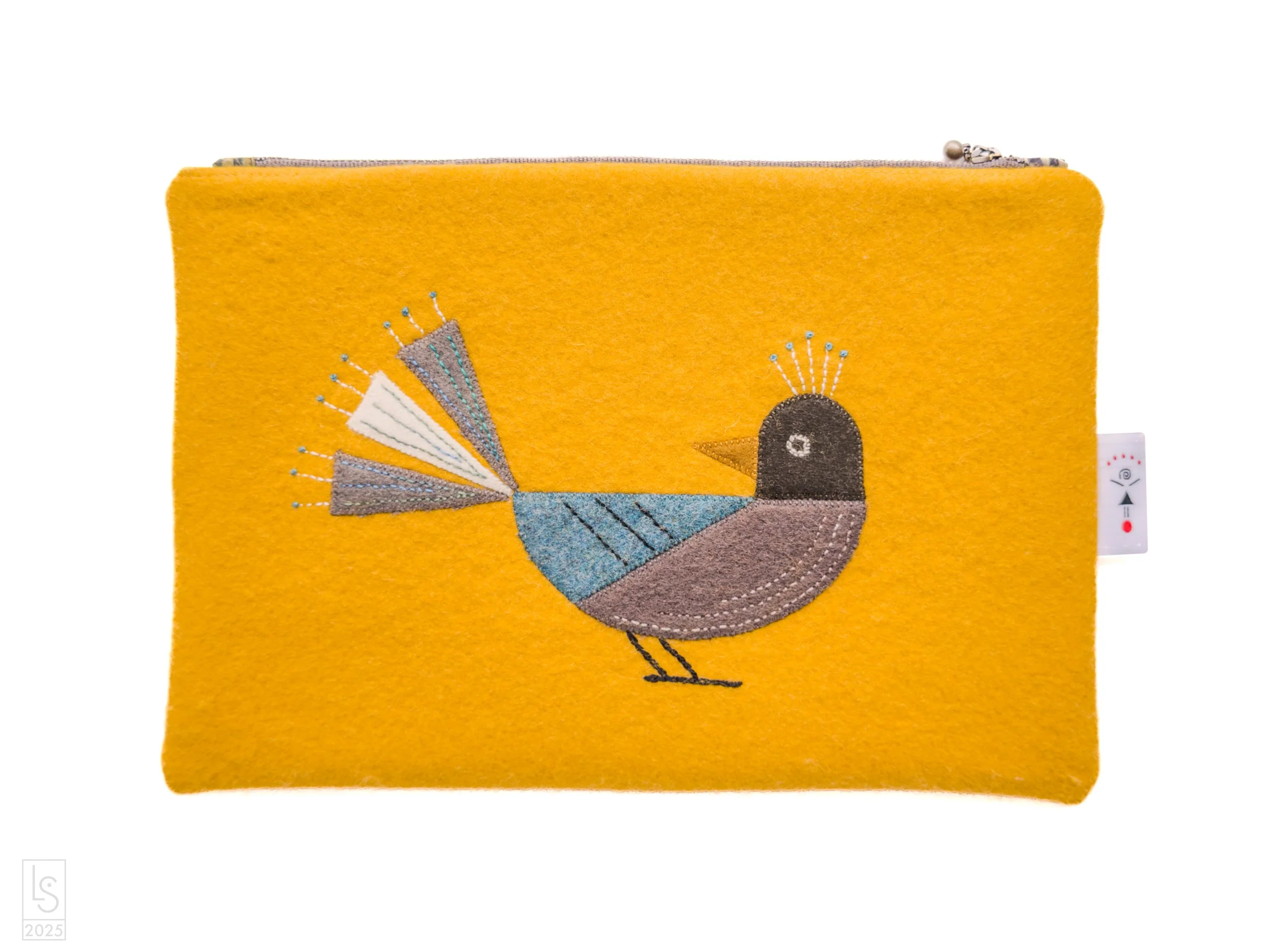 Hand stitched wool zipper clutch