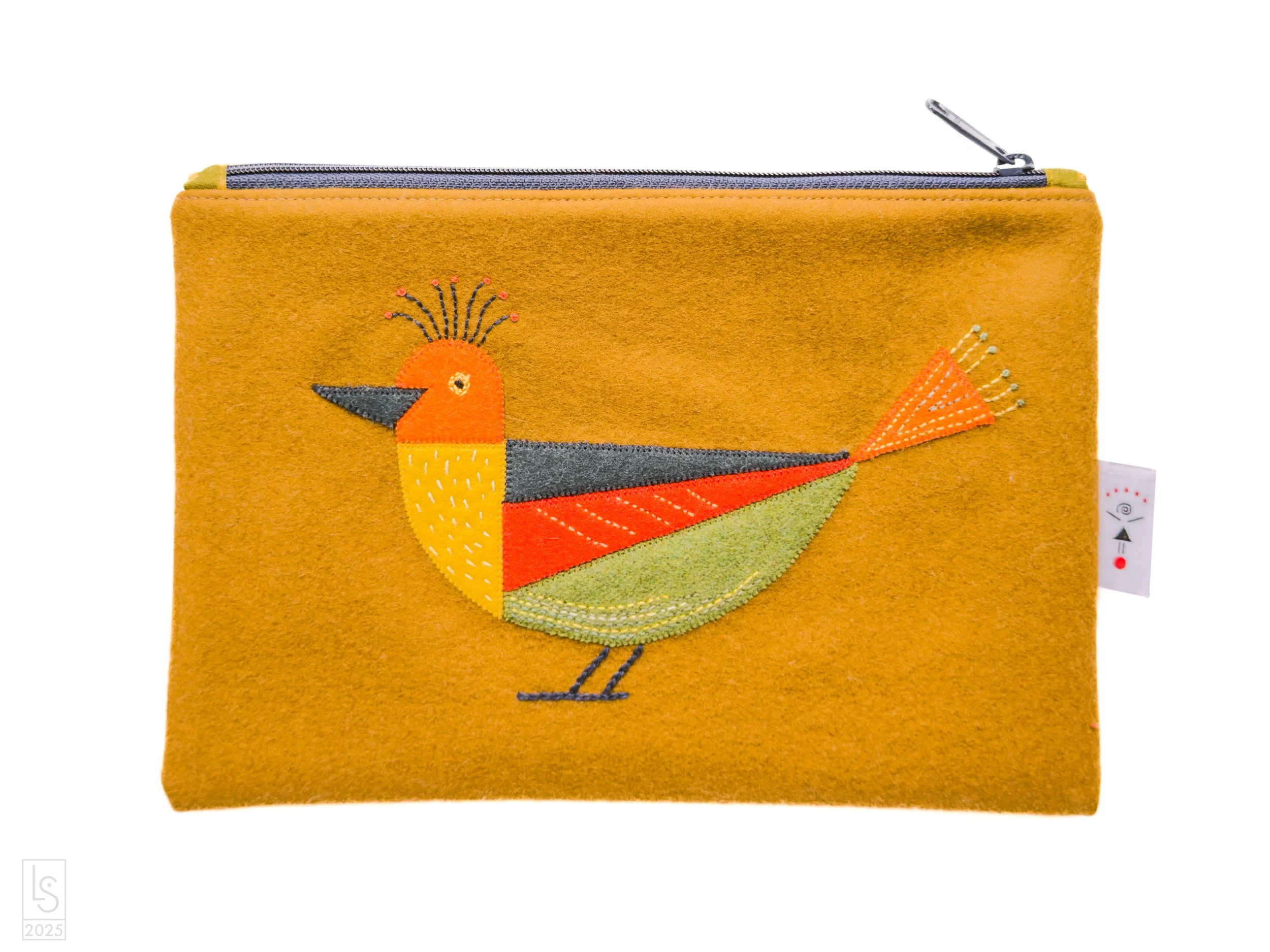 Hand stitched wool zipper clutch