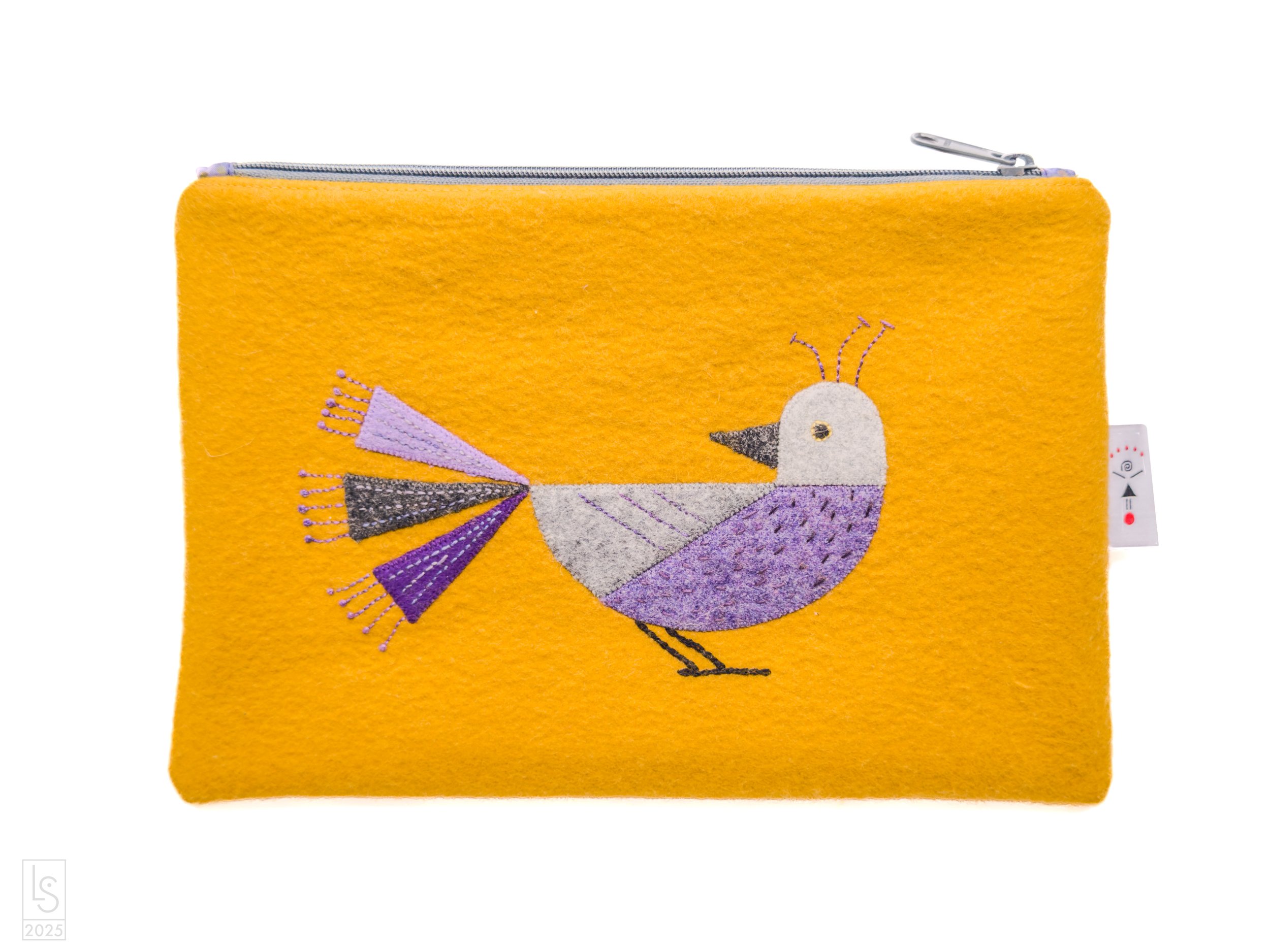 Hand stitched wool zipper clutch