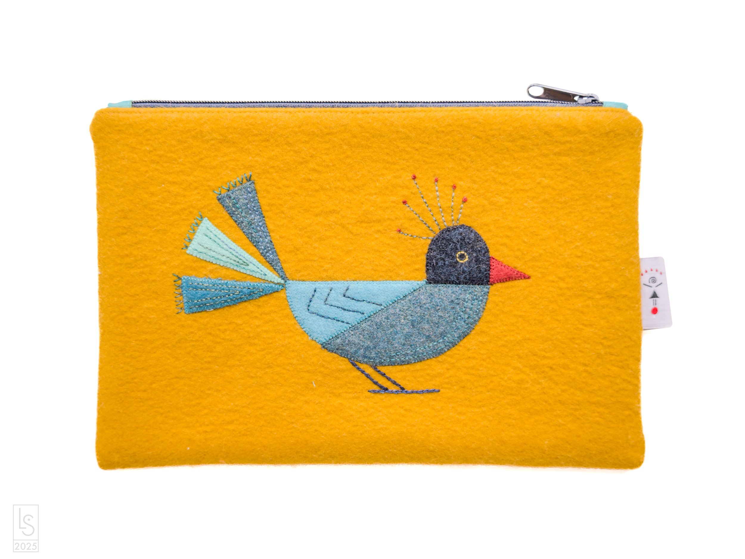 Hand stitched wool zipper clutch