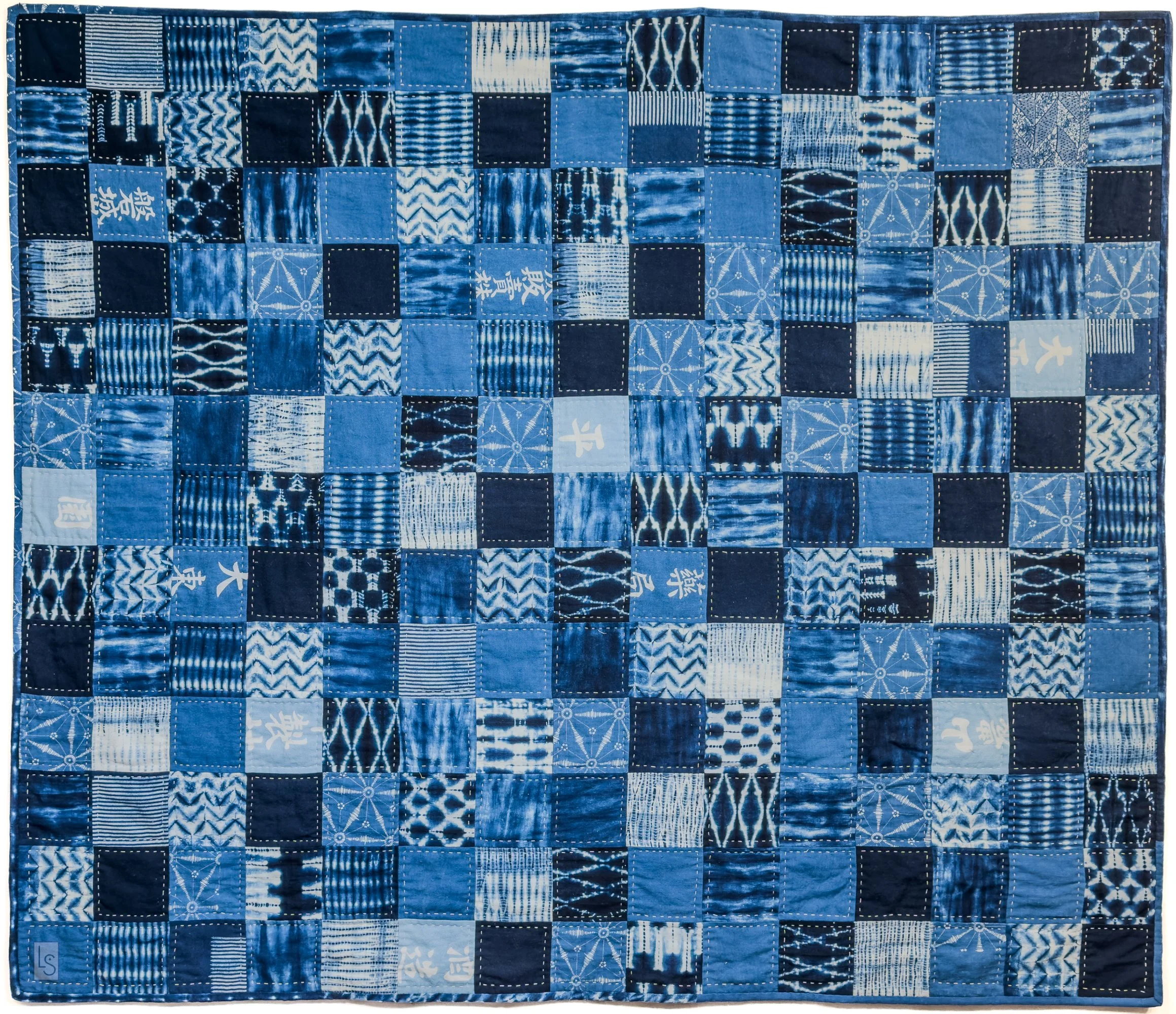 Indigo patchwork  • 60x 52" • indigo shibori cotton & linen  • 2026 • Private Collection 