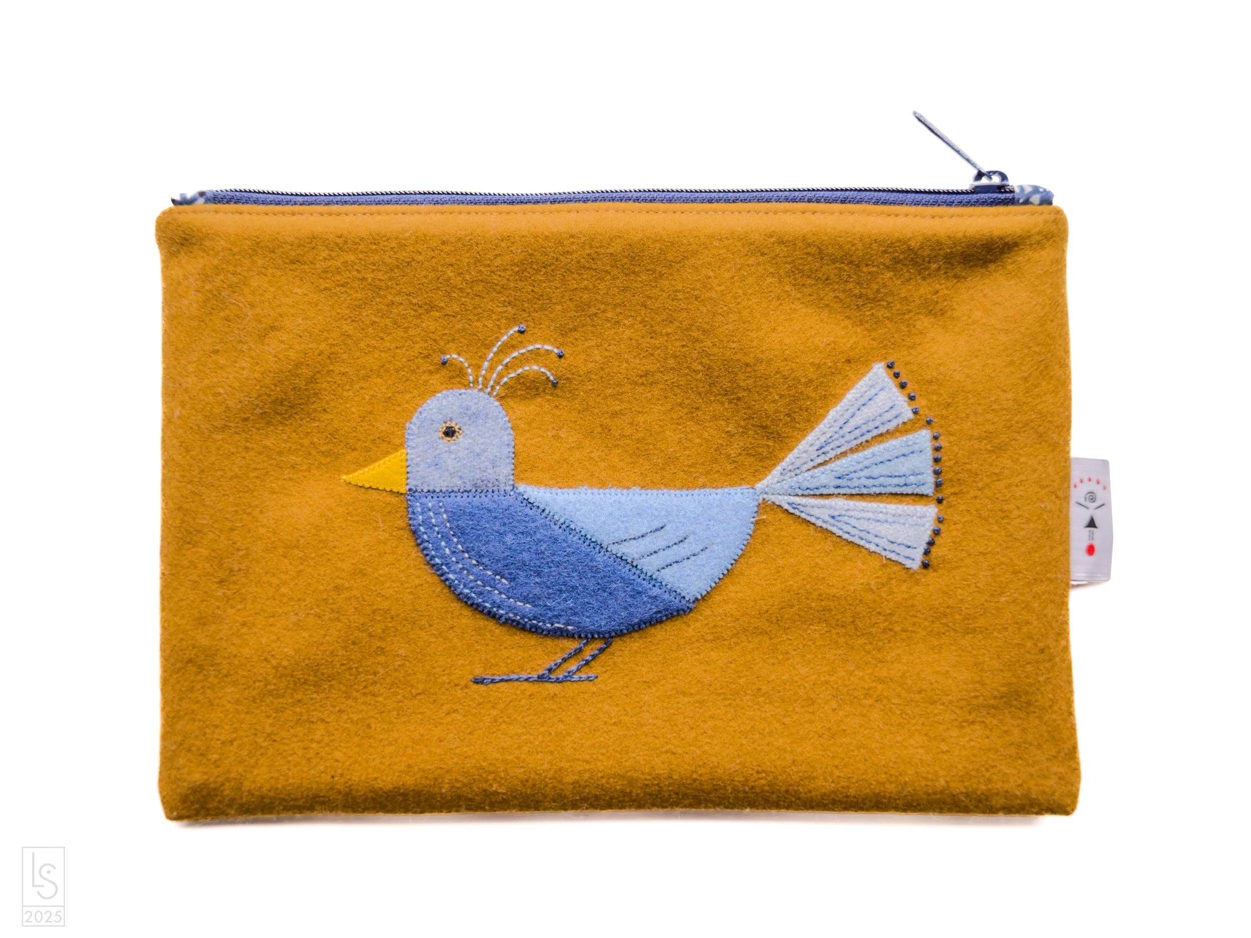 Hand stitched wool zipper clutch