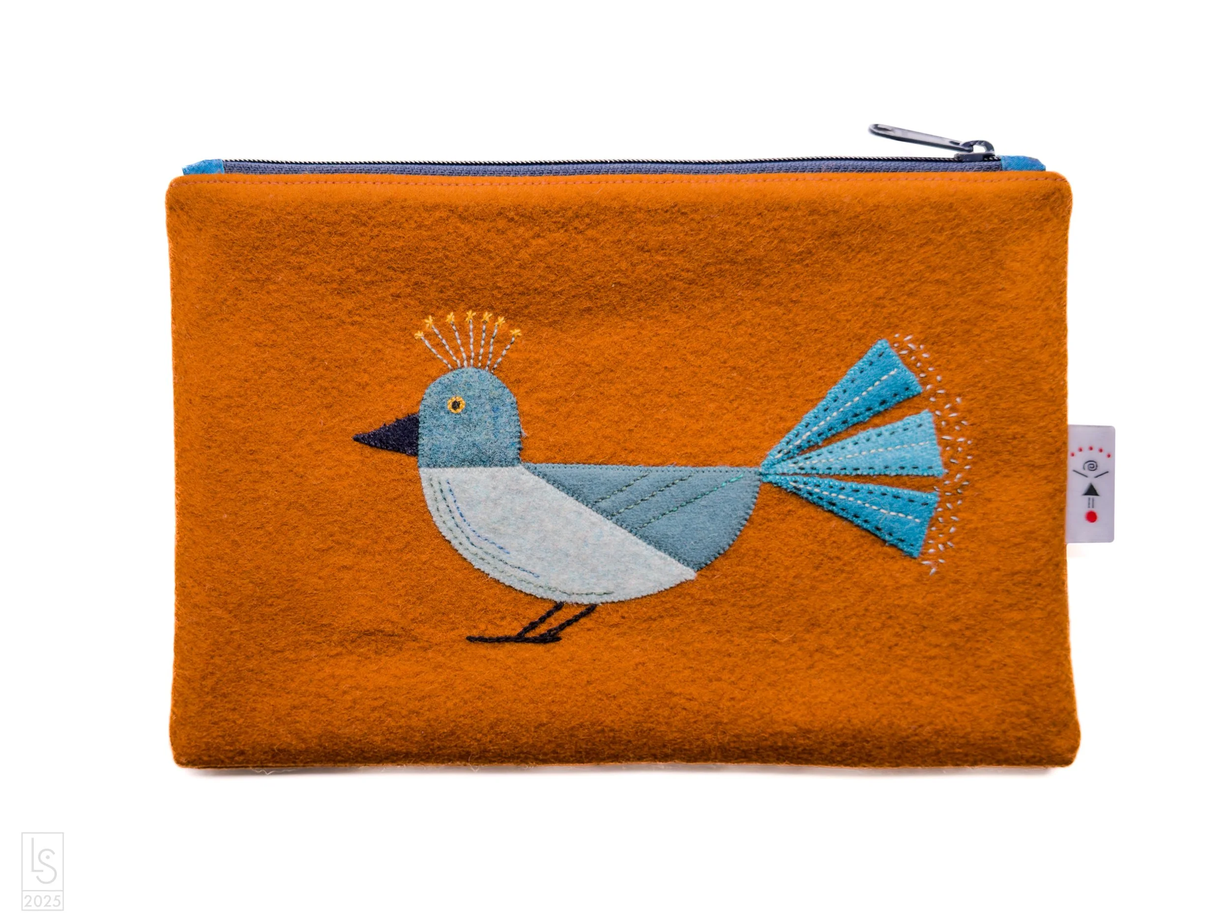 Hand stitched wool zipper clutch