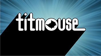 Logo with the word 'titmouse' and a silhouette of a bird inside the 'O' with a dynamic blue background.